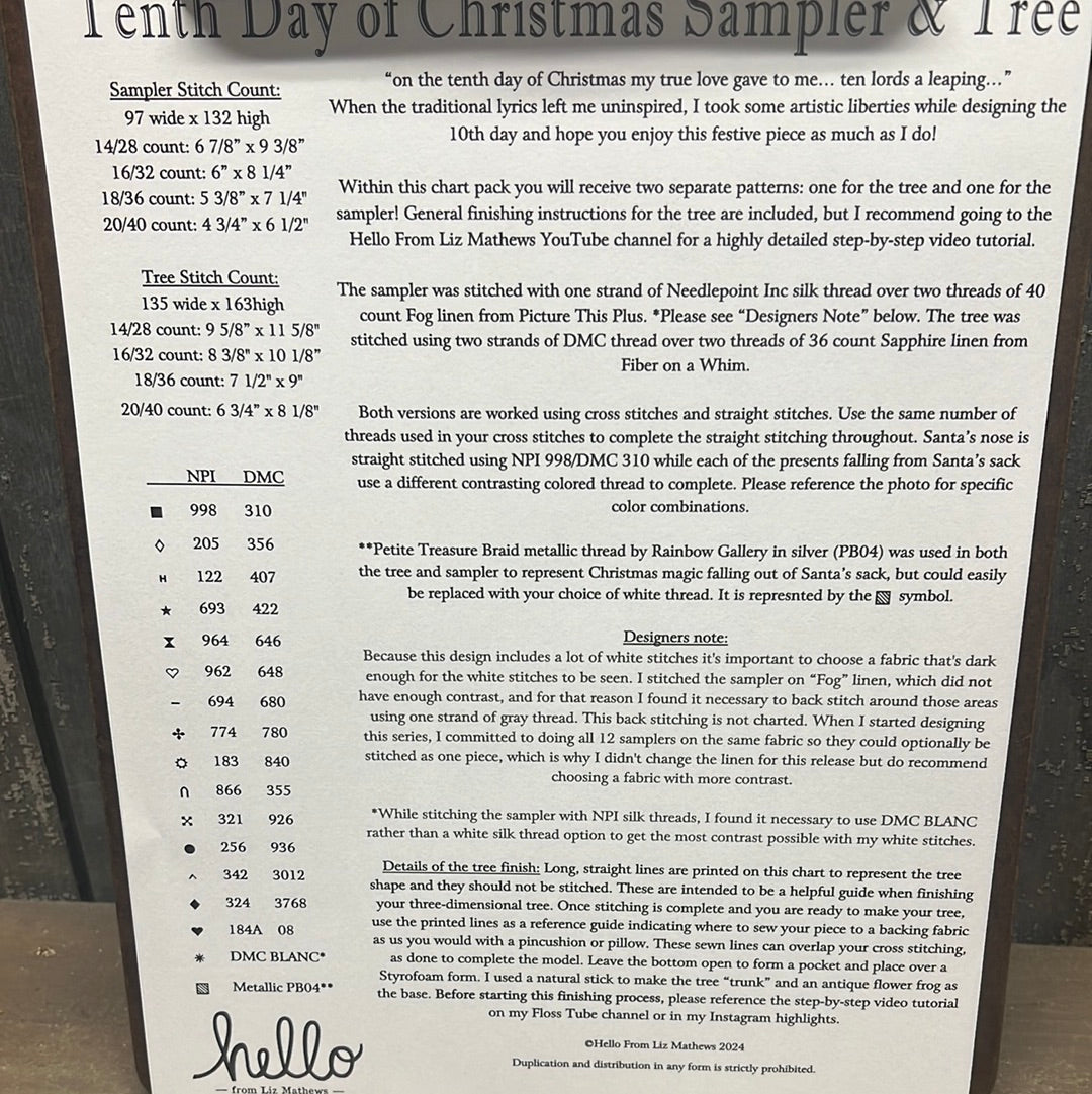 Pattern, CS, TENTH DAY OF CHRISTMAS SAMPLER & TREE