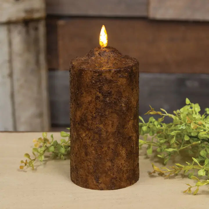 Cake Pillar, Flicker Flame, 6", BURNT MUSTARD
