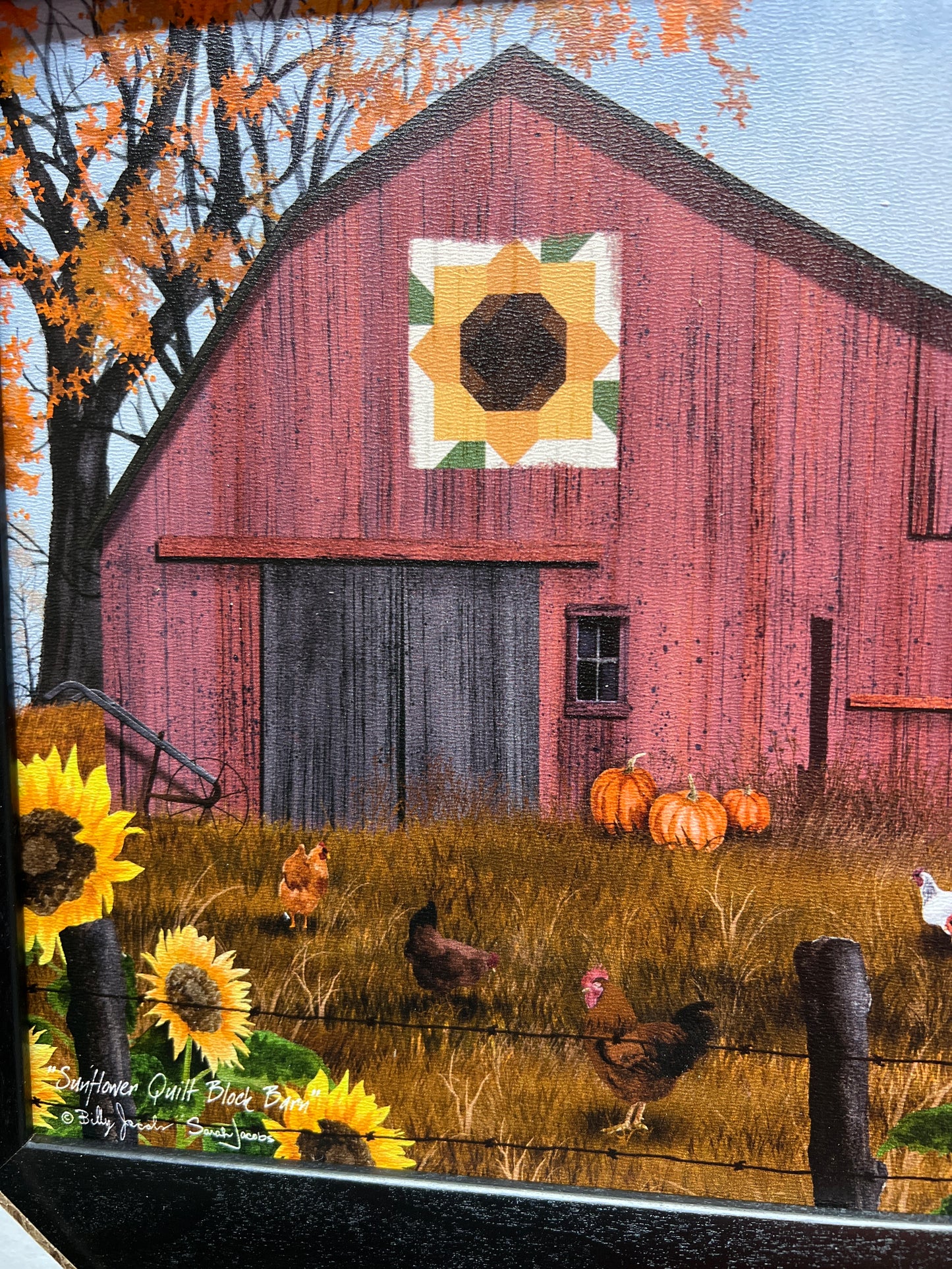 Framed Art, SUNFLOWER QUILT BLOCK BARN