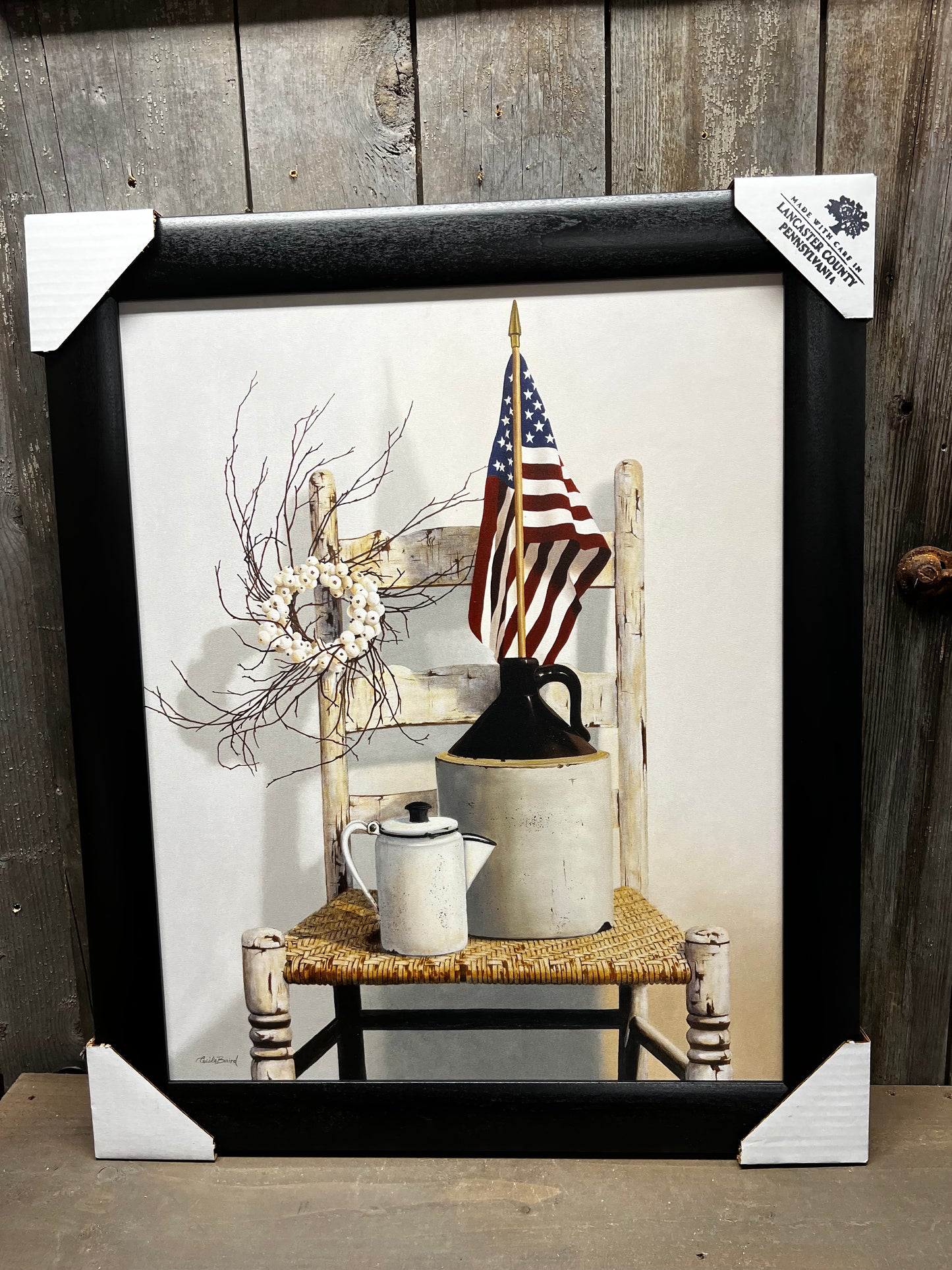 Framed Art, 16x20, CHAIR W/ JUG AND FLAG