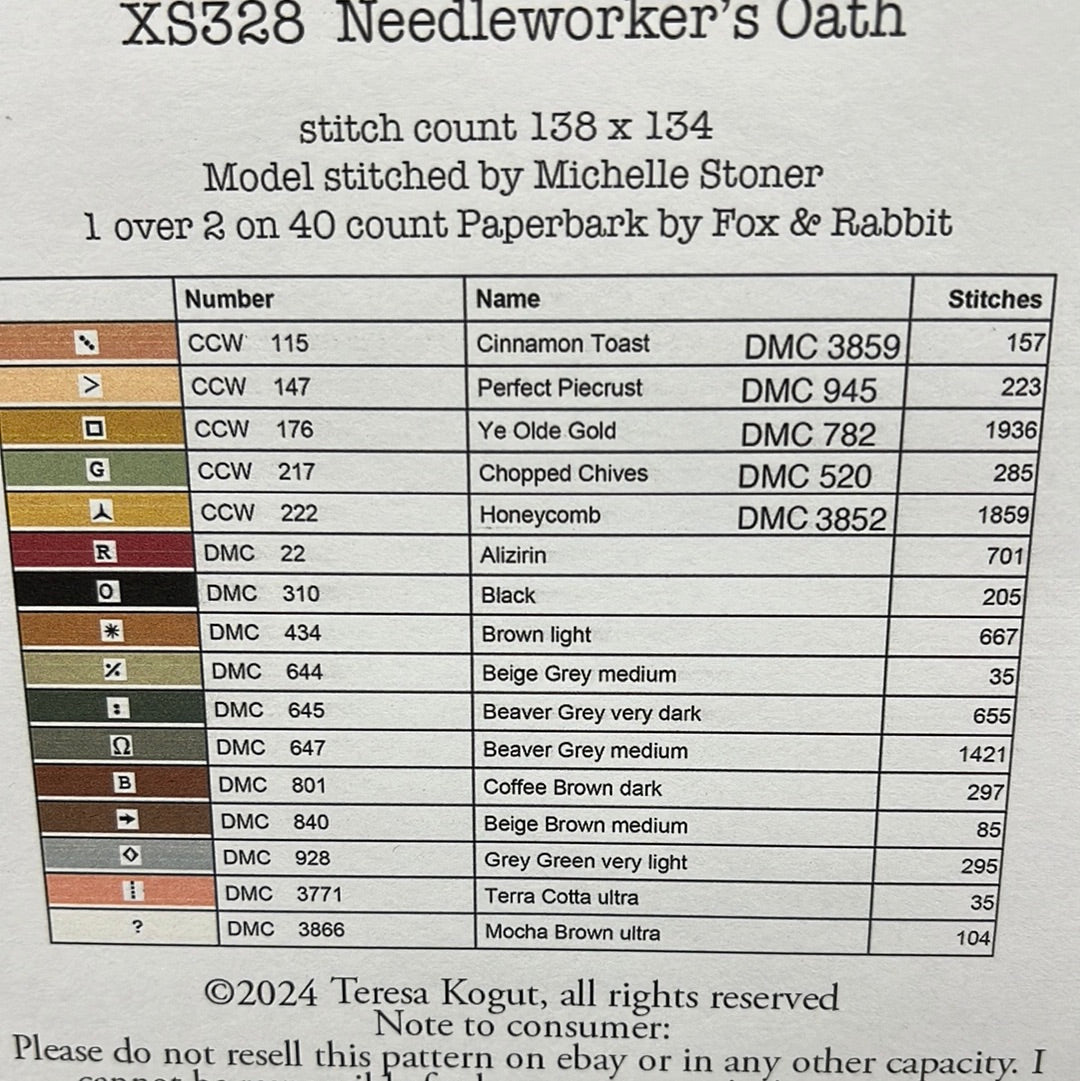Pattern, CS, NEEDLEWORKER’S OATH