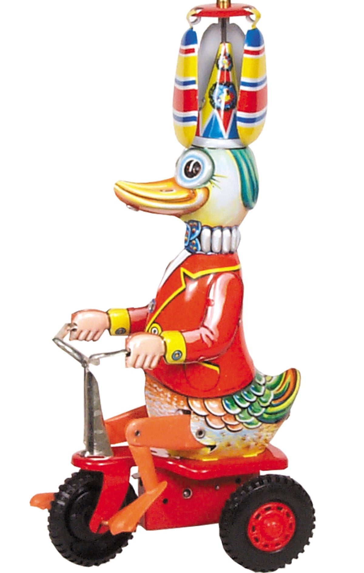 TIN WINDUP TOY, 8.5” Duck/Bike