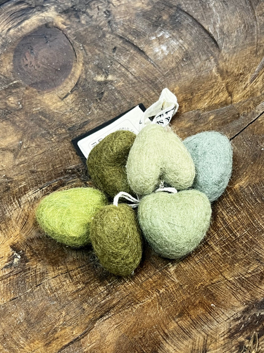 Ornament, Set/6, Mini Hearts, SAGE GREEN