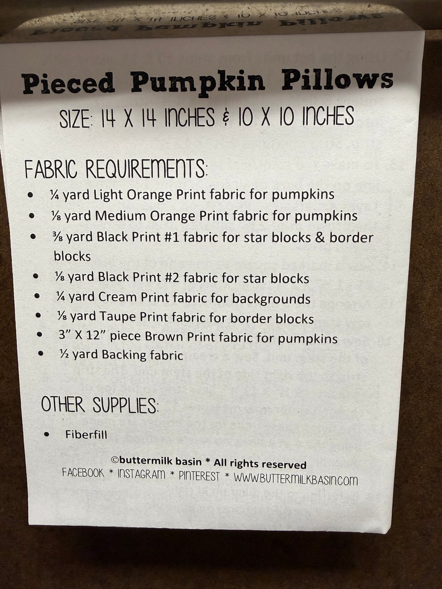Pattern, 2 PIECED PUMPKIN PILLOWS