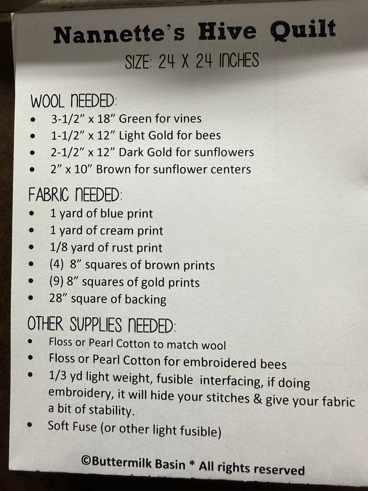 Pattern, NANNETTE'S HIVE QUILT