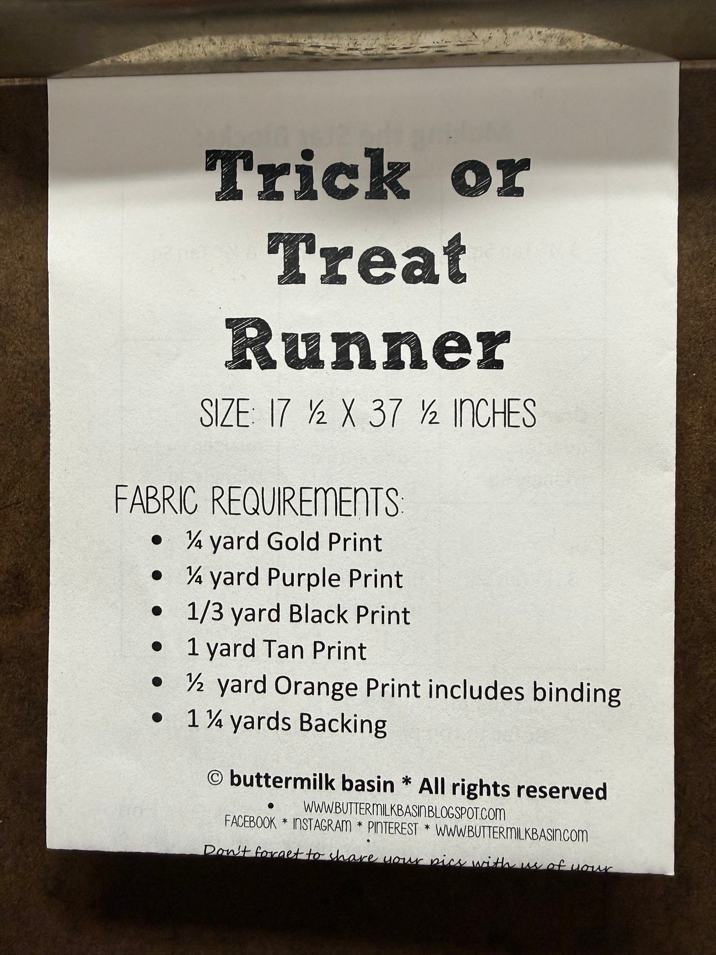 Pattern, TRICK OR TREAT RUNNER