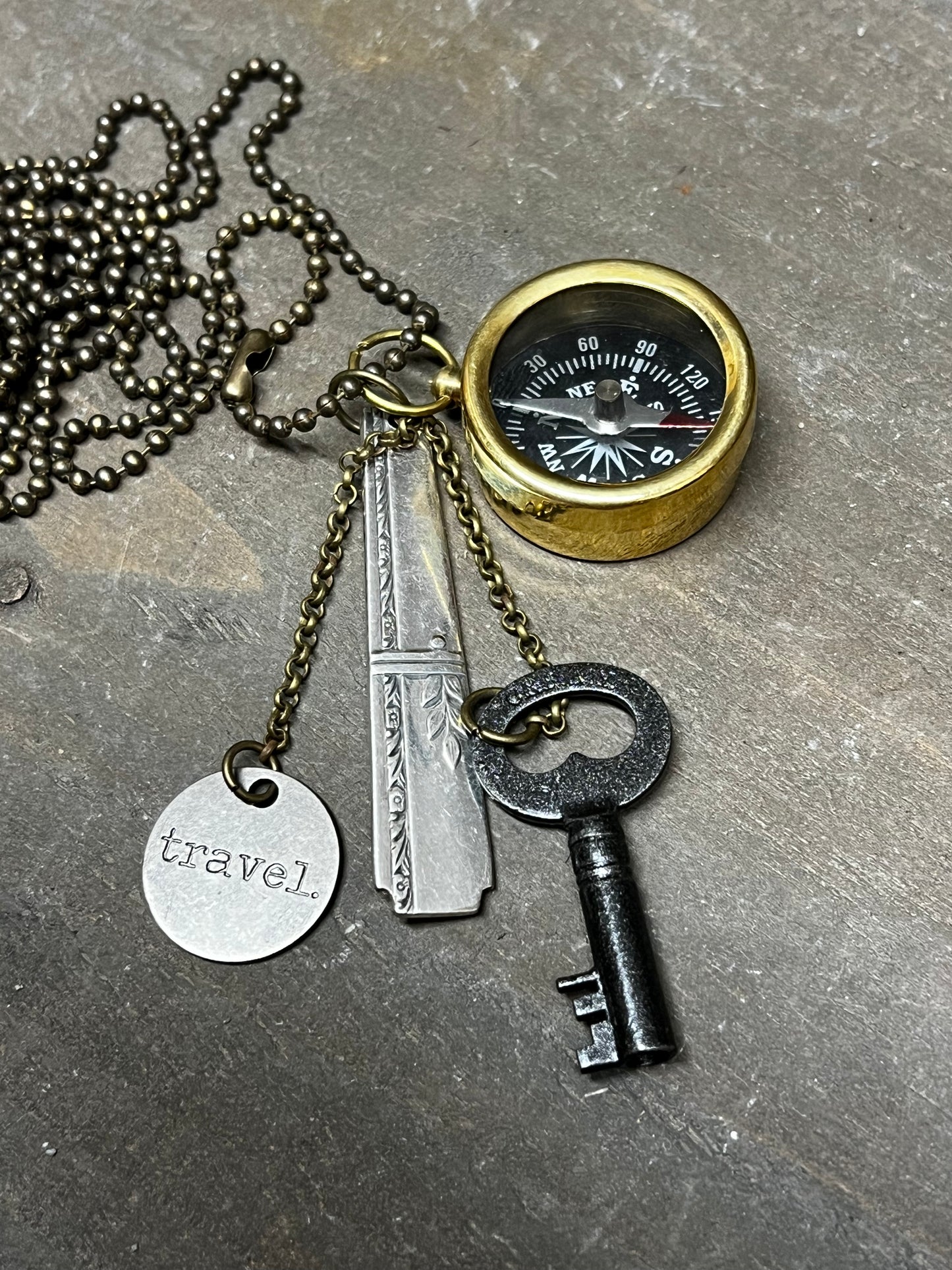 Necklace, Ball Chain, COMPASS