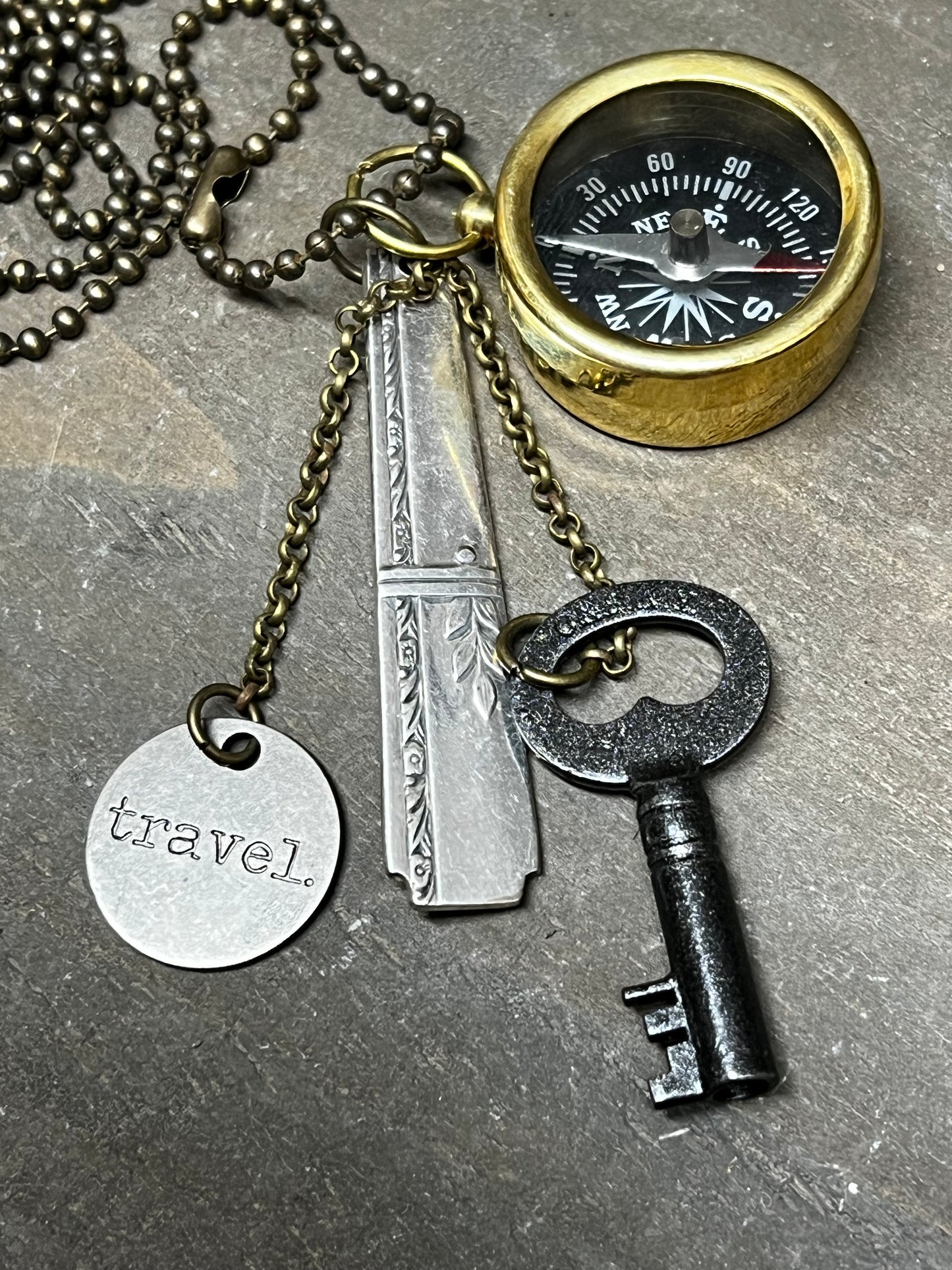Necklace, Ball Chain, COMPASS
