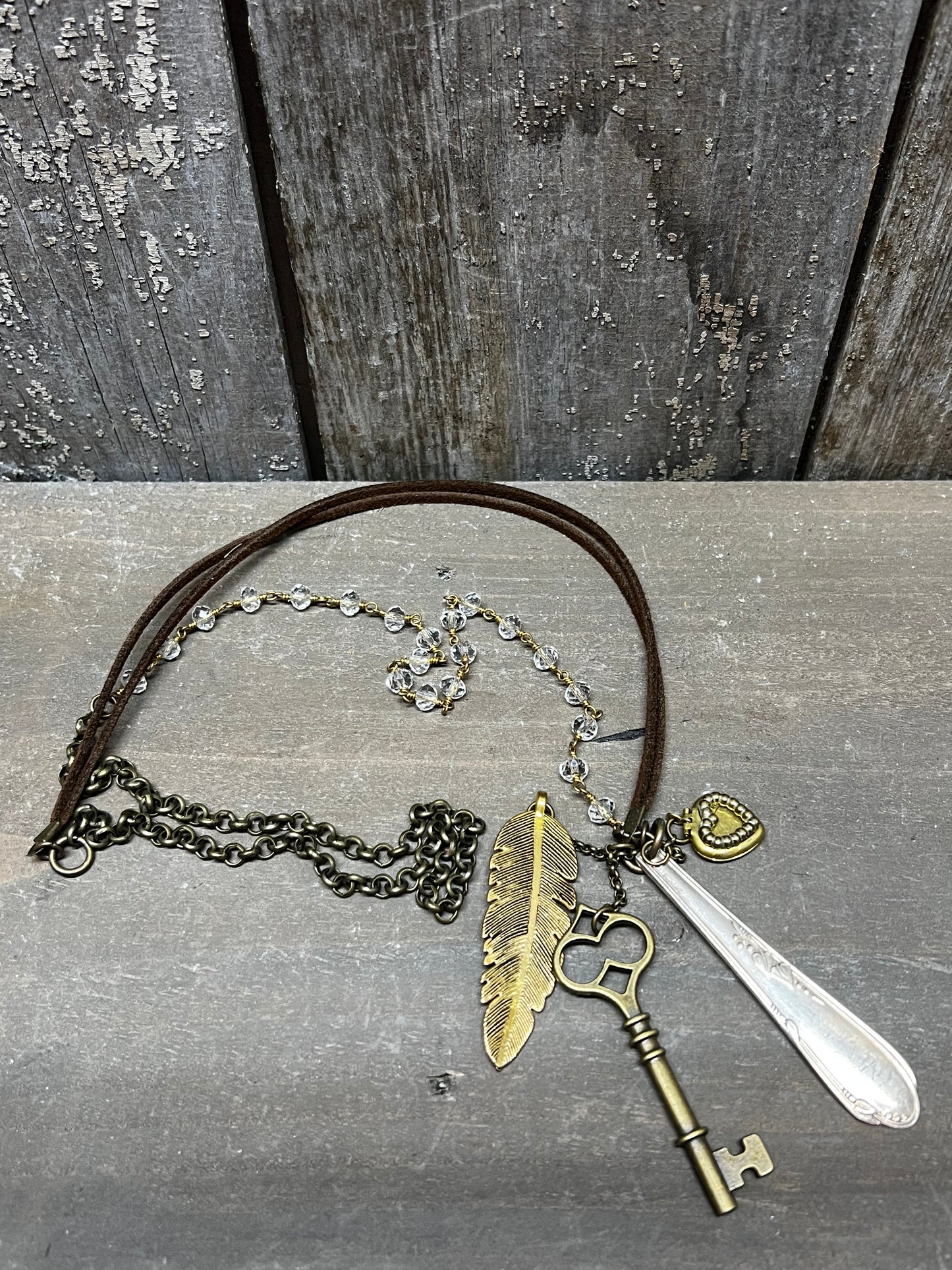 Necklace, Suede Cord, MIXED BEADS