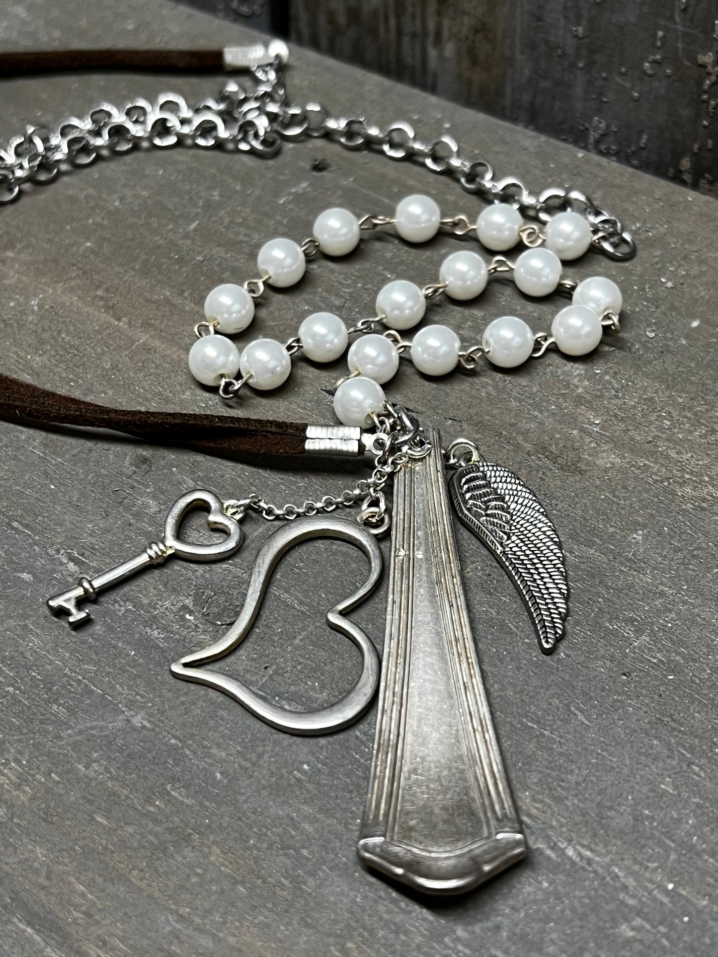 Necklace, Suede Cord, MIXED BEADS
