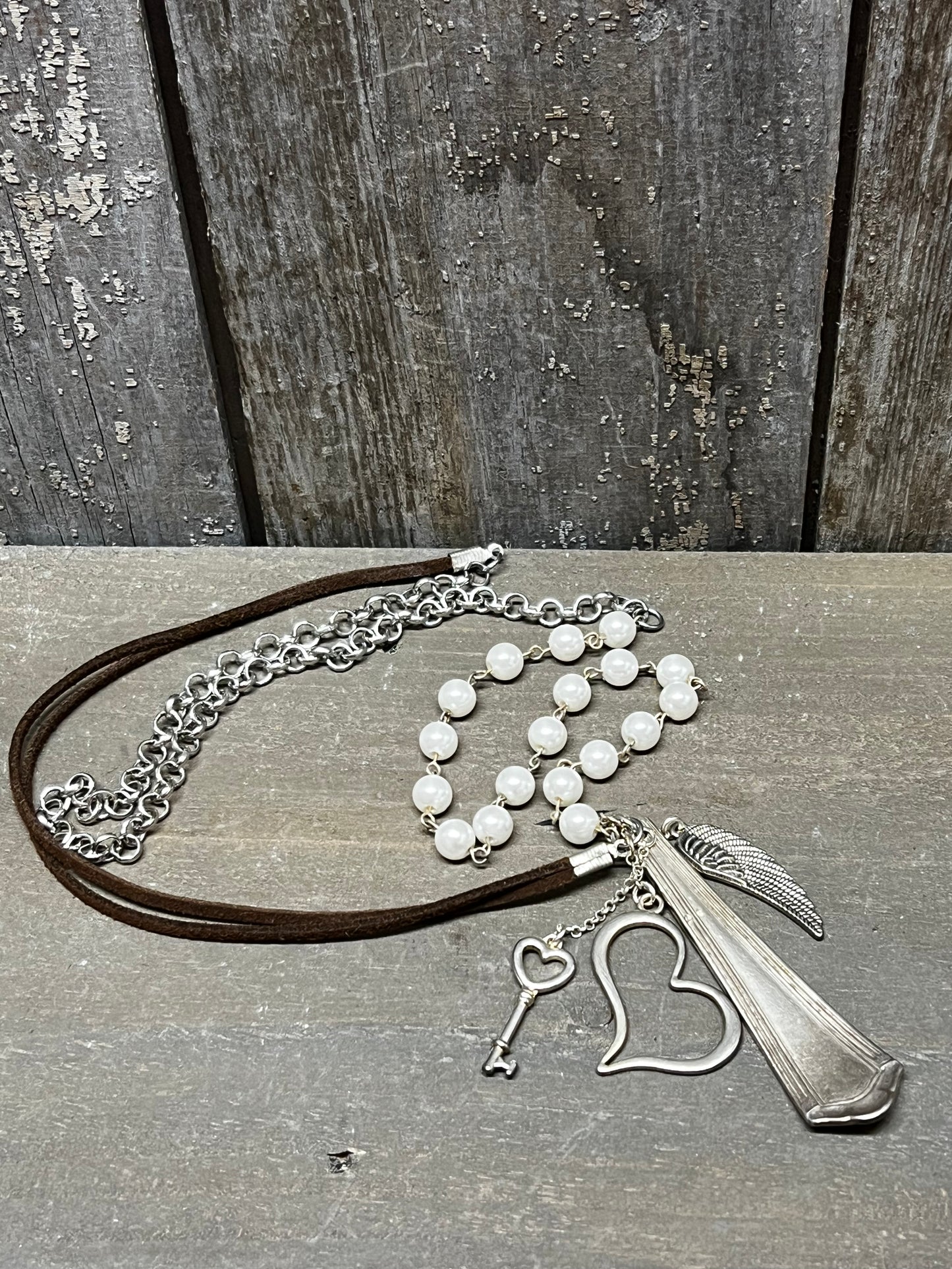 Necklace, Suede Cord, MIXED BEADS