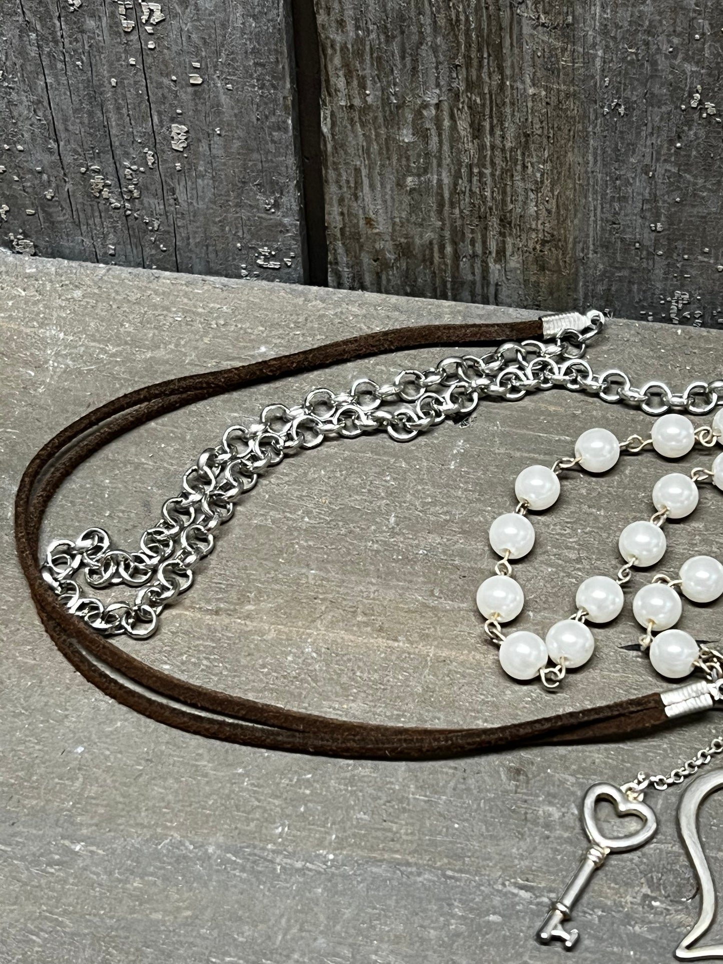 Necklace, Suede Cord, MIXED BEADS