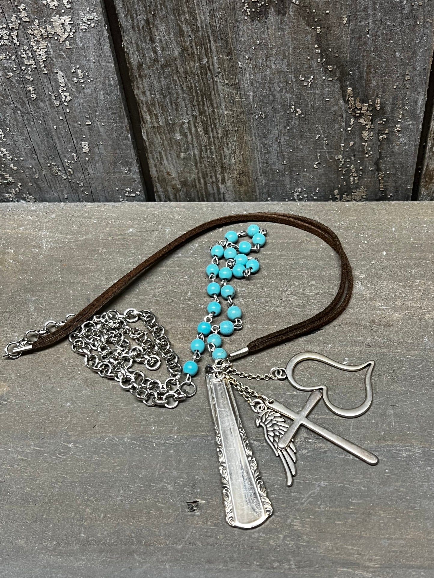 Necklace, Suede Cord, MIXED BEADS