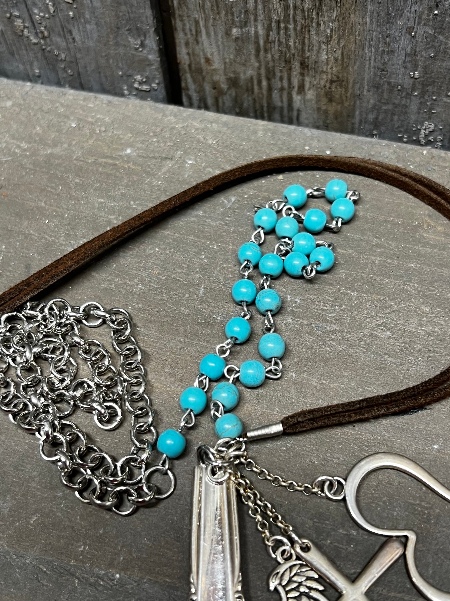Necklace, Suede Cord, MIXED BEADS