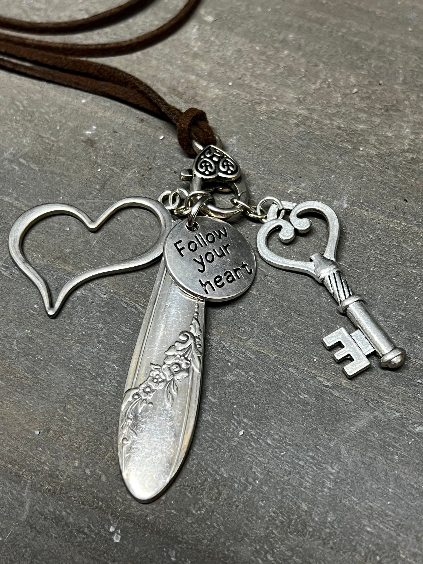 Necklace, Suede Cord W/ Charms, FOLLOW YOUR HEART