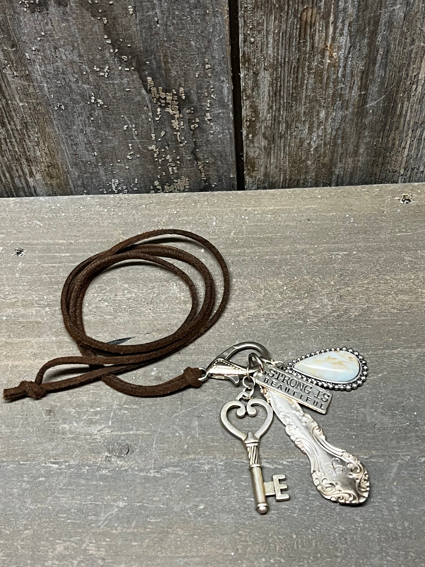 Necklace, Suede Cord W/ Charms, STRONG IS BEAUTIFUL