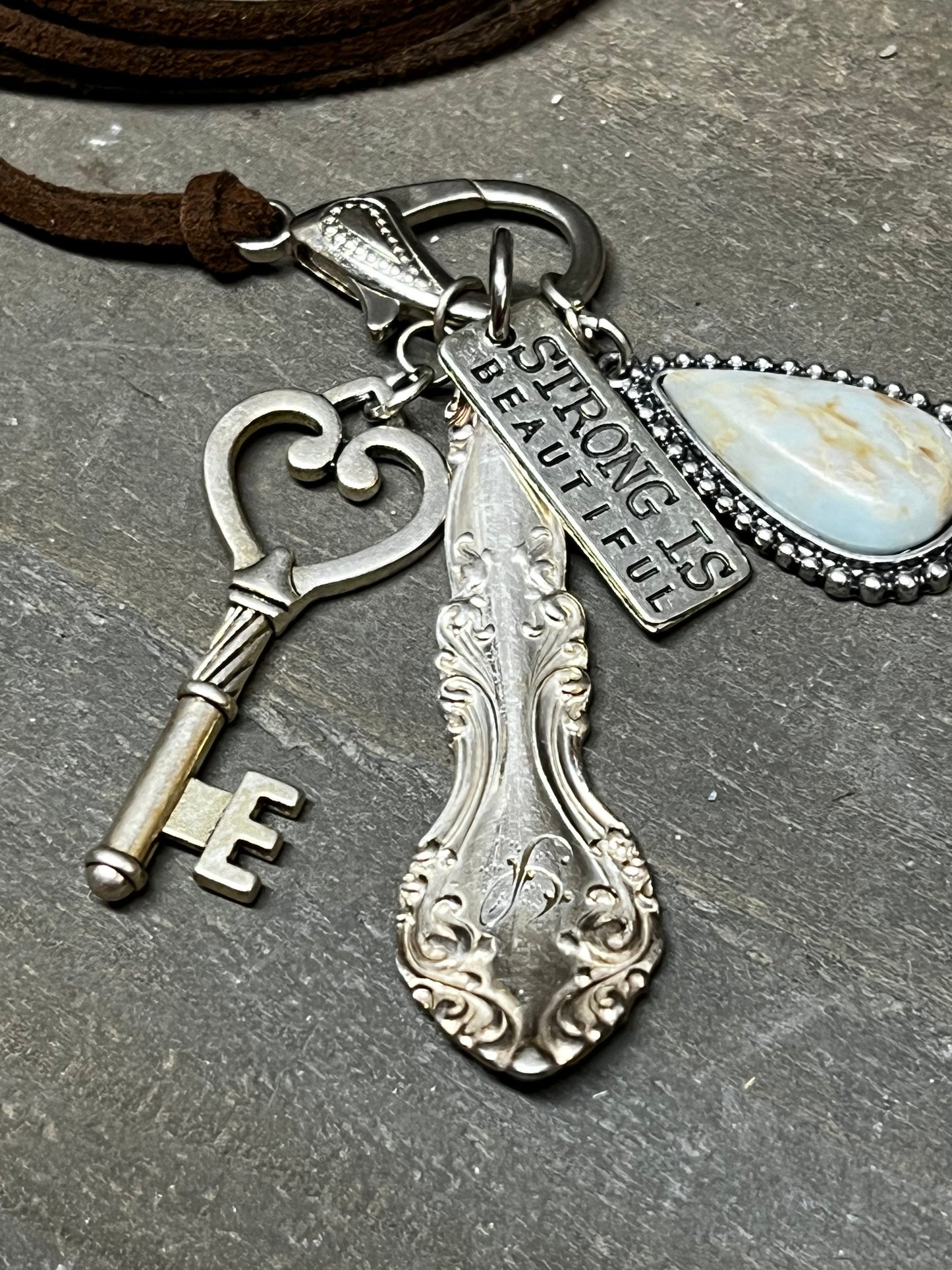 Necklace, Suede Cord W/ Charms, STRONG IS BEAUTIFUL