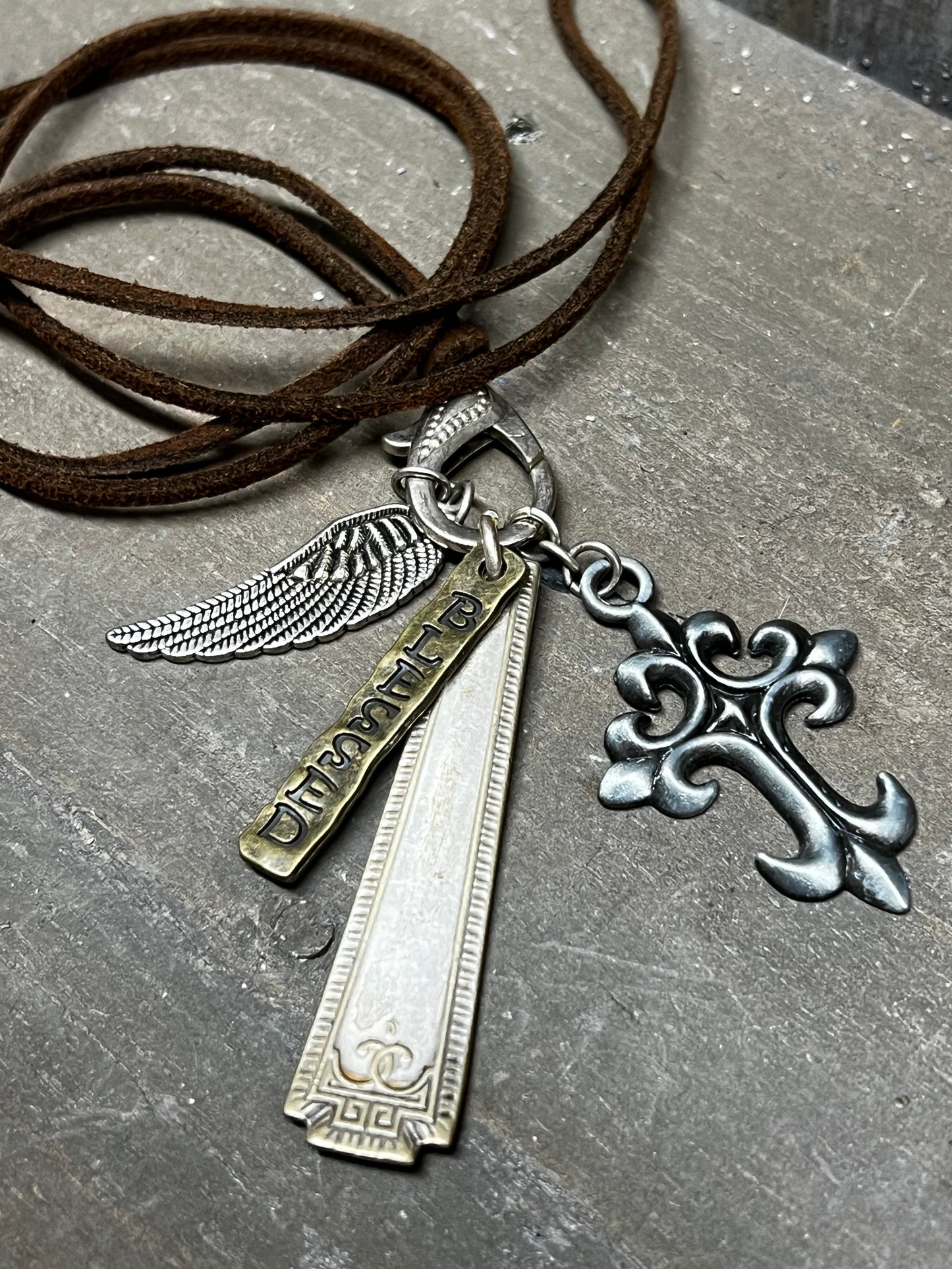 Necklace, Suede Cord W/ Charms, BLESSED