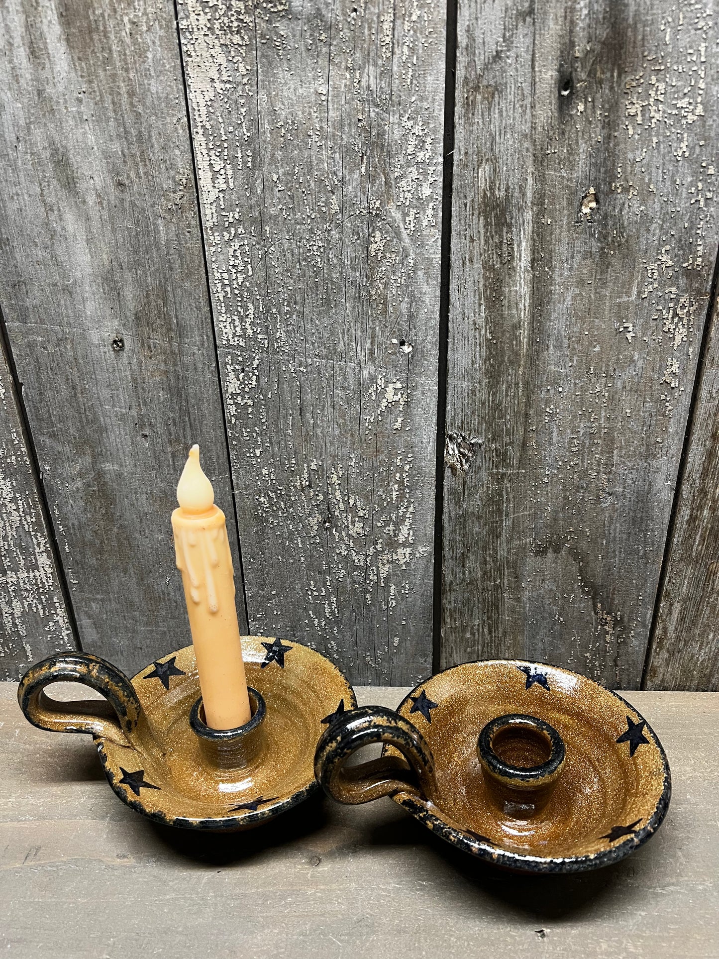 Colonial Candle Holder, Clay, STARS