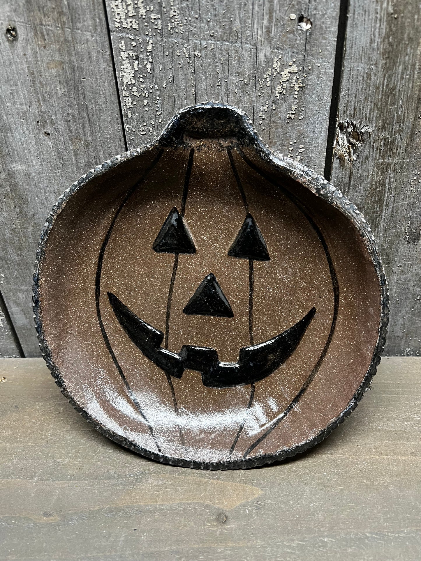 Plate, Large, Brown Clay, JACK O' LANTERN