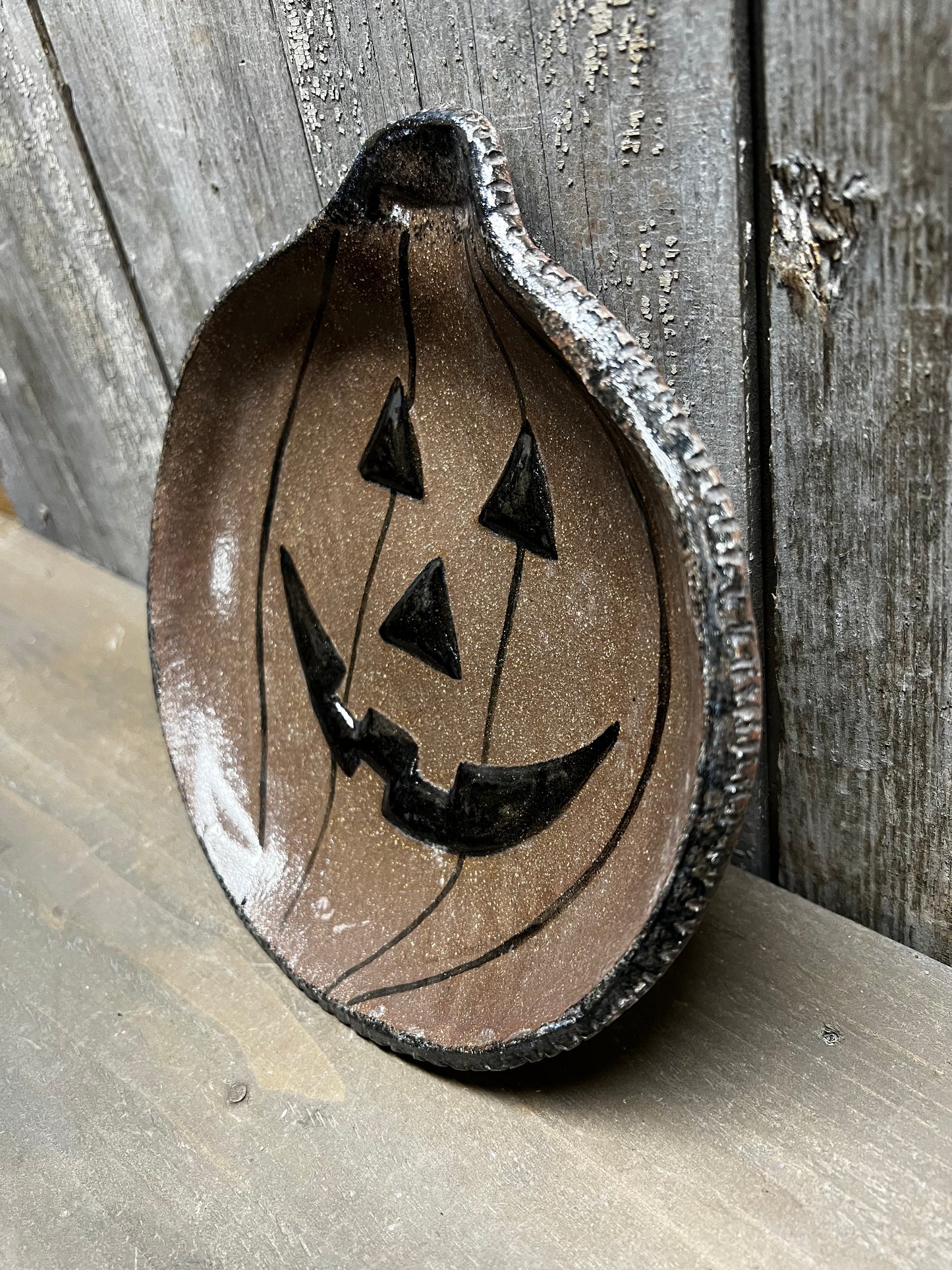 Plate, Large, Brown Clay, JACK O' LANTERN