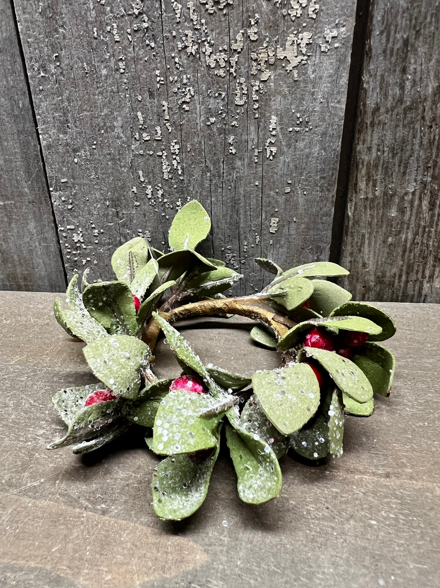Candle Ring, Mini, 1.5", GREEN LEAF & RED BERRIES