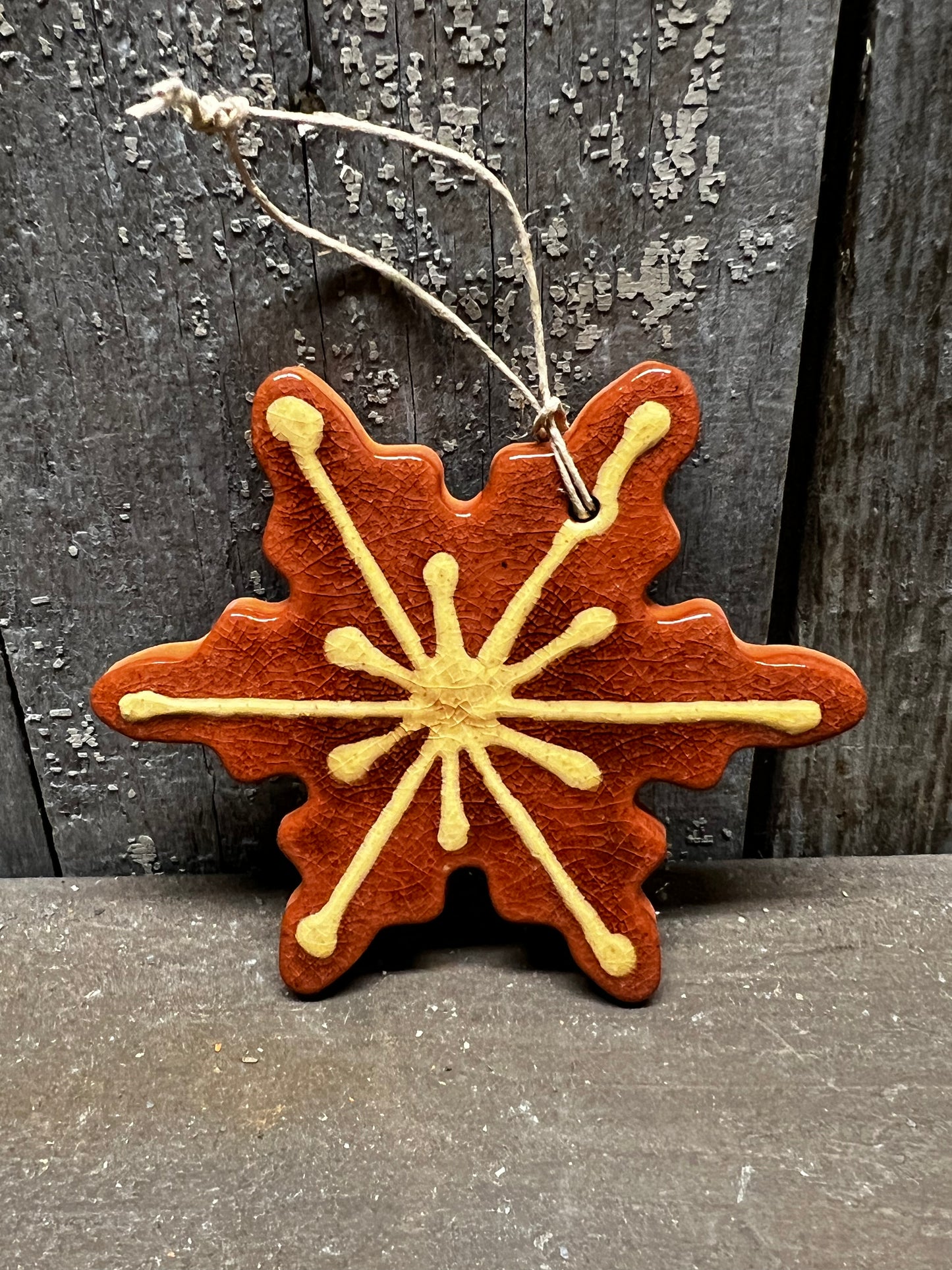 Ornament, Redware, Snowflake, CLAY/MUSTARD