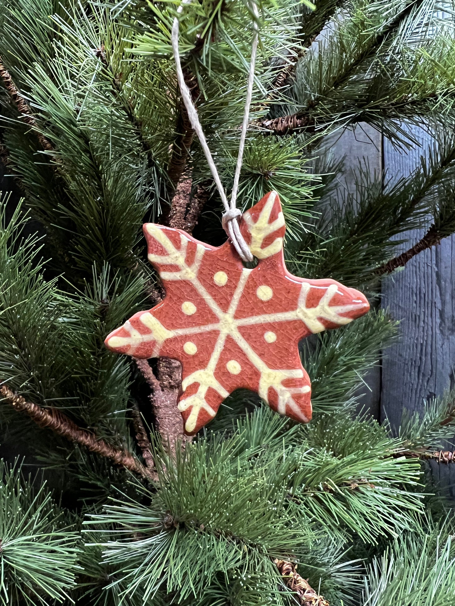 Ornament, Redware, FLURRY/CLAY/MUSTARD