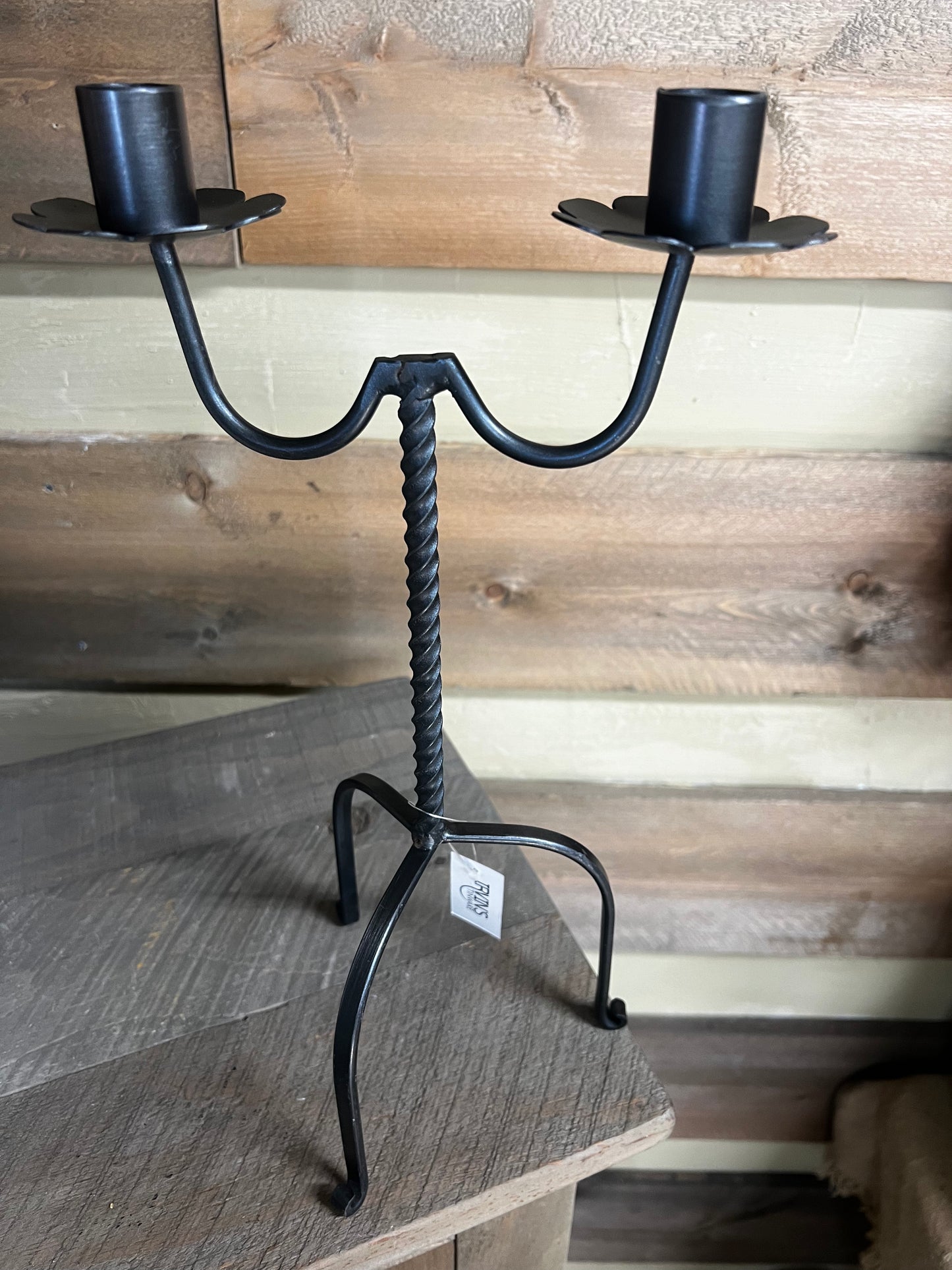 Candle Holder, Double Taper, 14", WROUGHT IRON