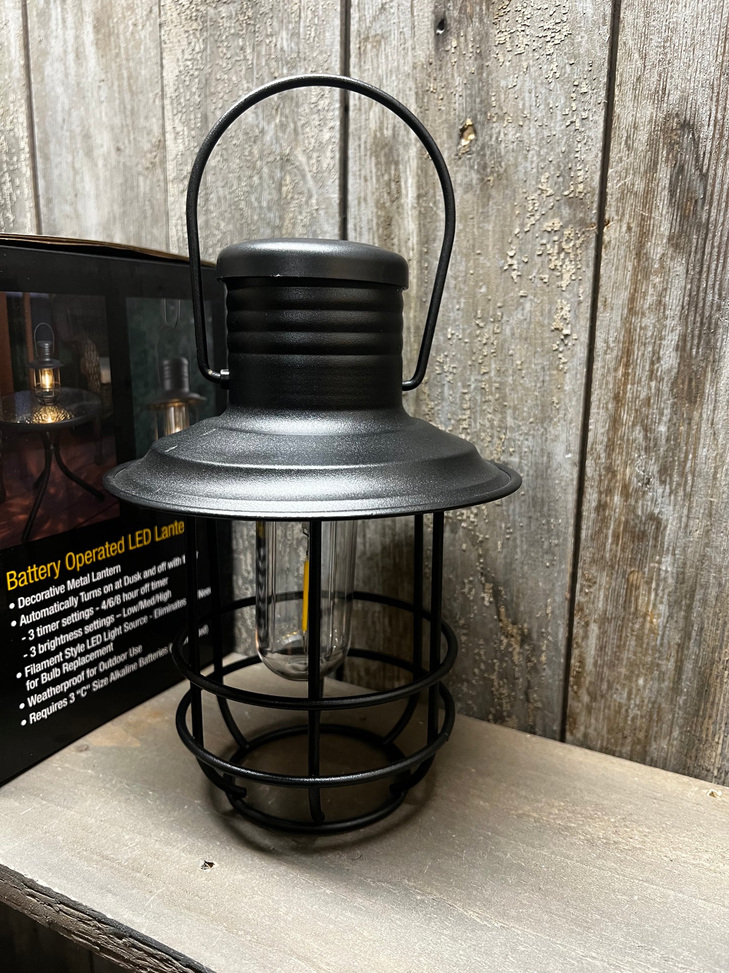 Sitting/Hanging Lantern, Battery Operated, BLACK or RUSTY BRONZE