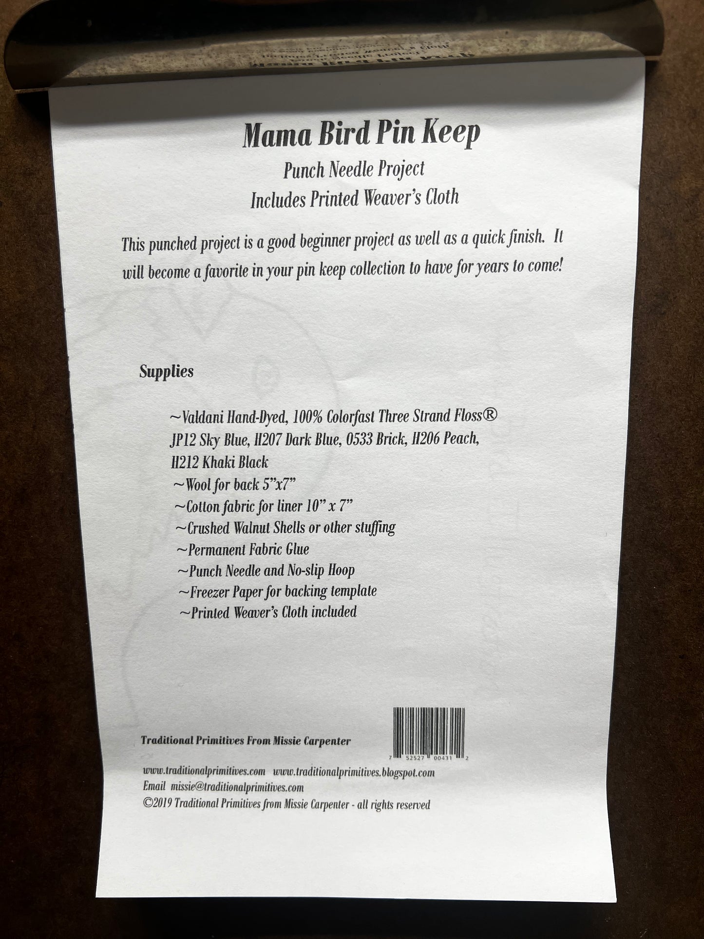 Pattern, MAMA BIRD PIN KEEP