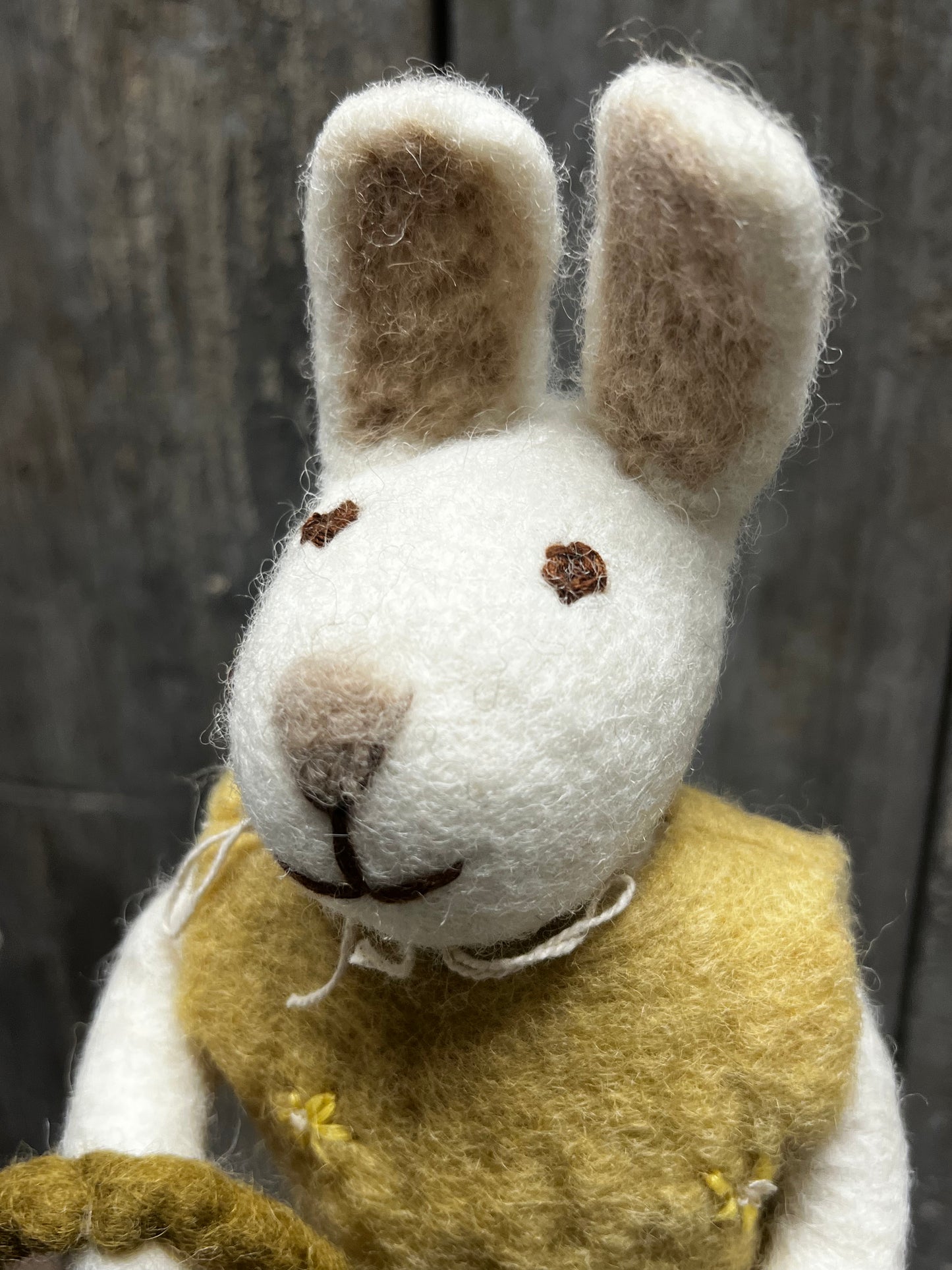 Bunny, Big, Felted, WHITE W/ YELLOW DRESS/EGG BASKET