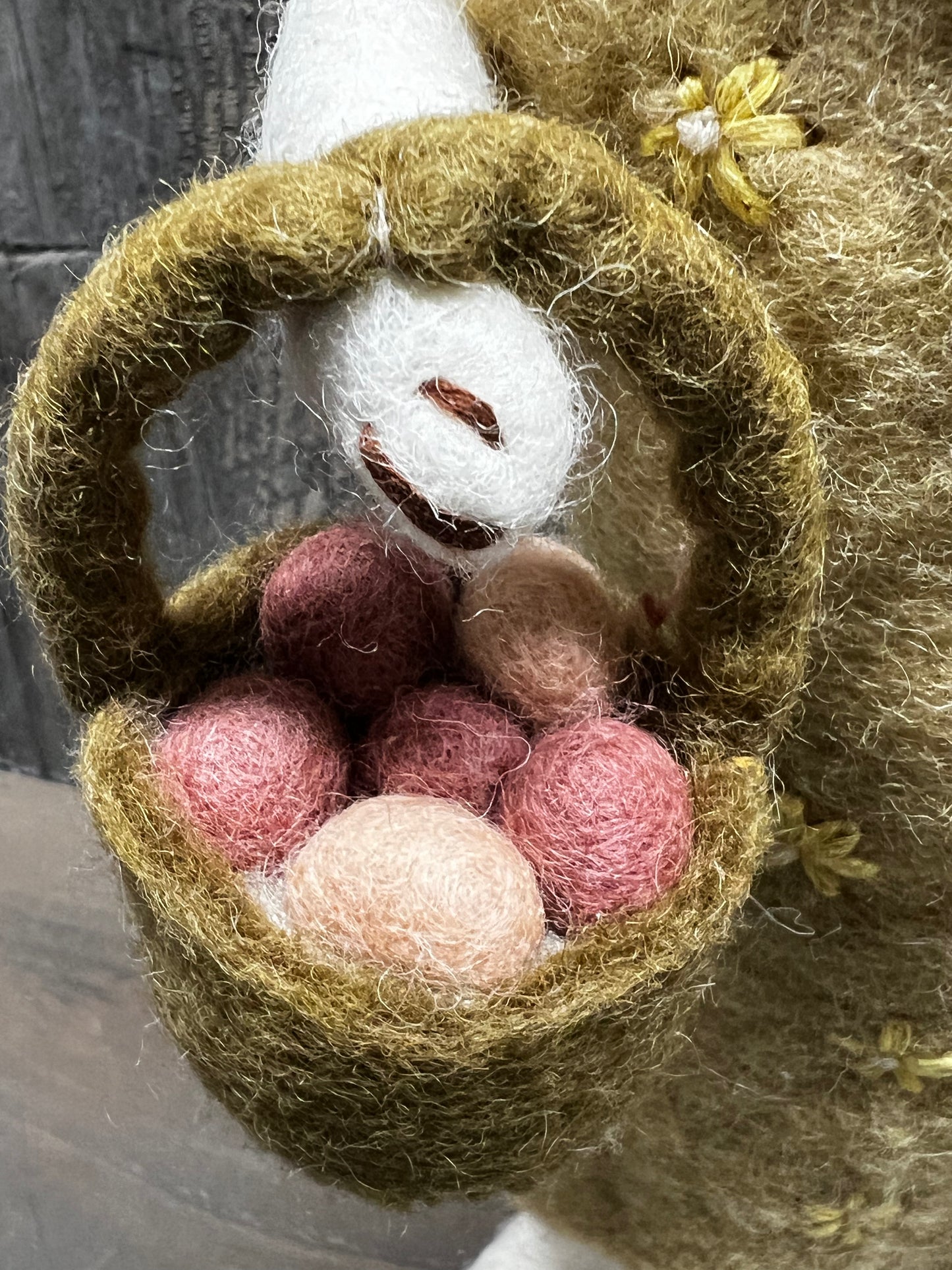 Bunny, Big, Felted, WHITE W/ YELLOW DRESS/EGG BASKET