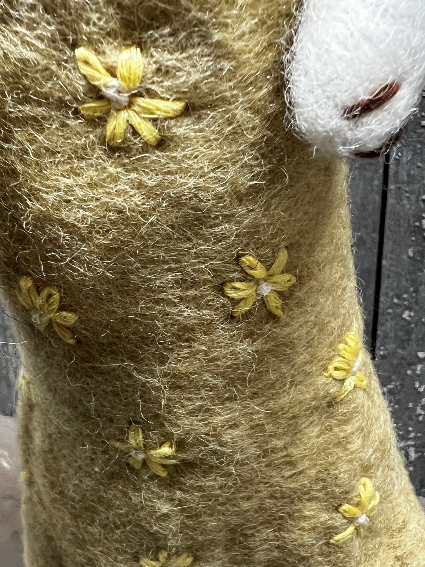 Bunny, Big, Felted, WHITE W/ YELLOW DRESS/EGG BASKET