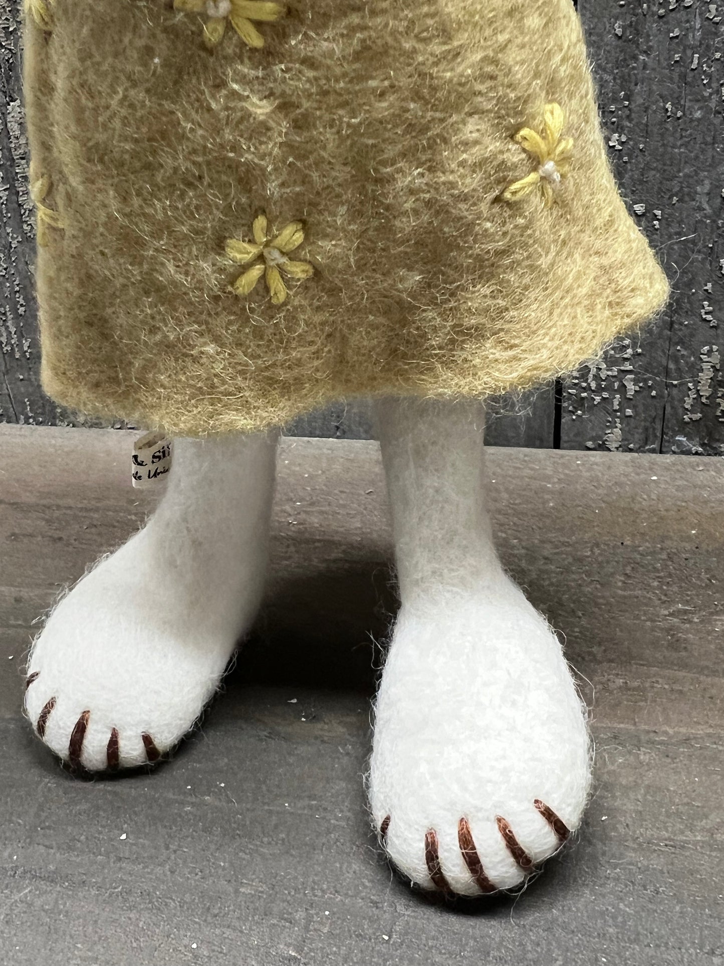Bunny, Big, Felted, WHITE W/ YELLOW DRESS/EGG BASKET
