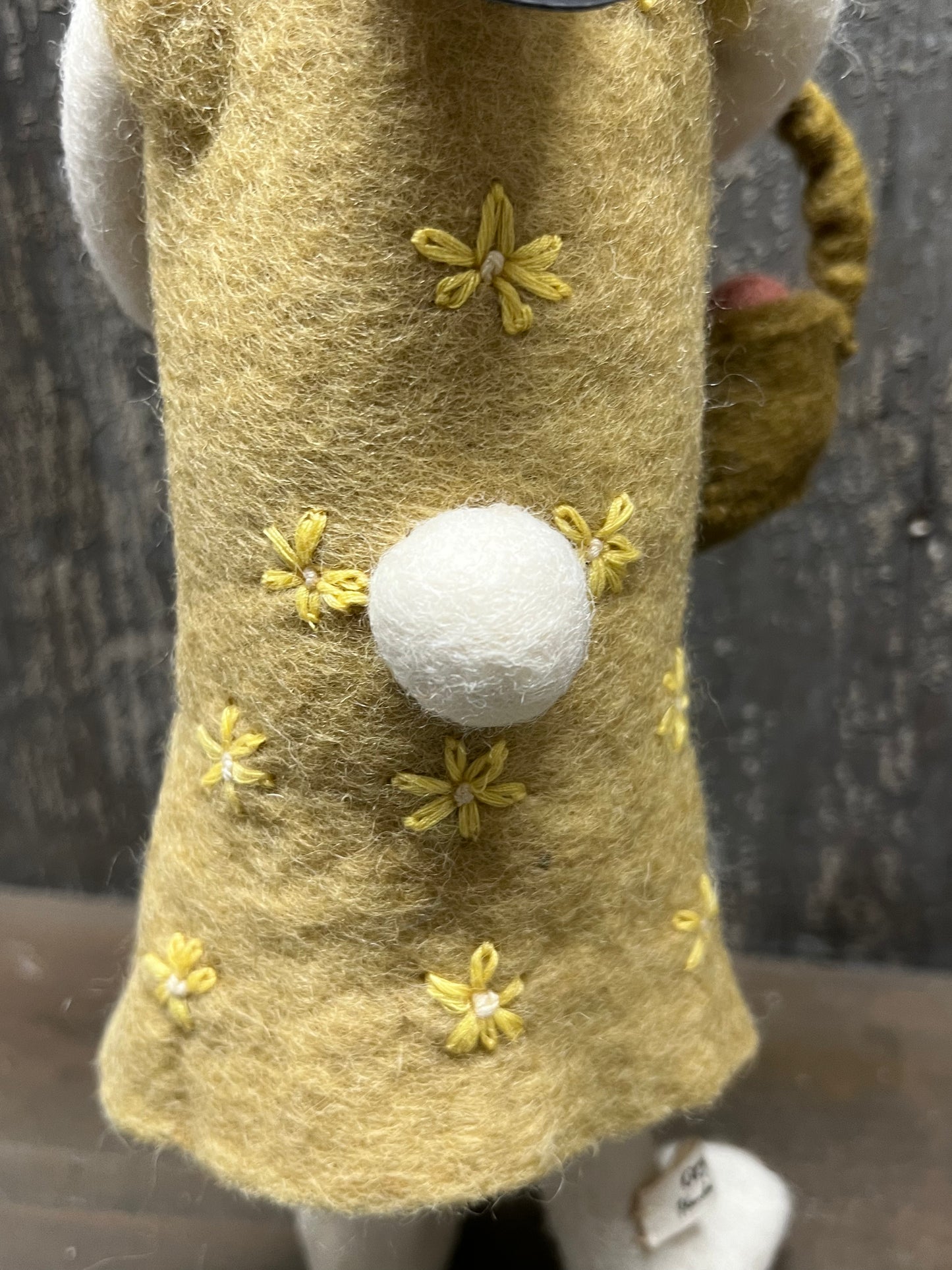 Bunny, Big, Felted, WHITE W/ YELLOW DRESS/EGG BASKET