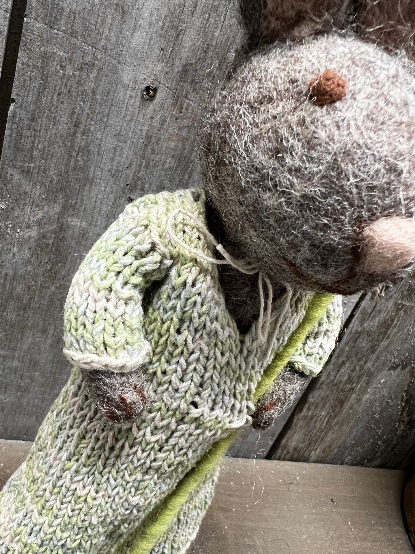 Bunny, Large Felted, GREY DRESS W/ BLUE FLOWER