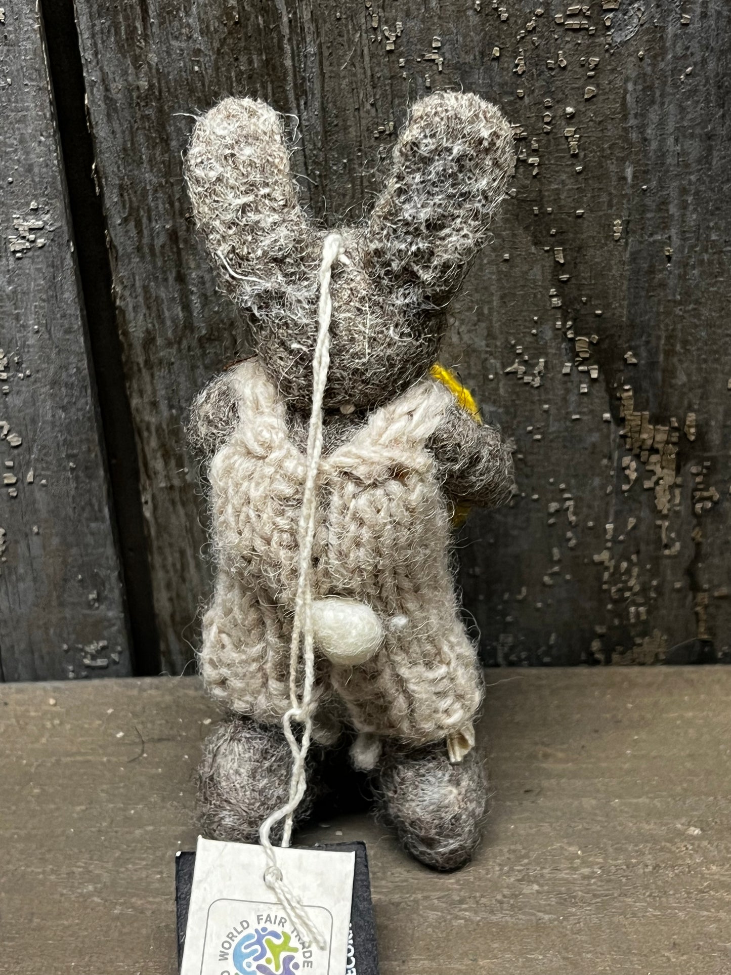 Bunny, Small Felted, GREY W/ PANTS & YELLOW EGG