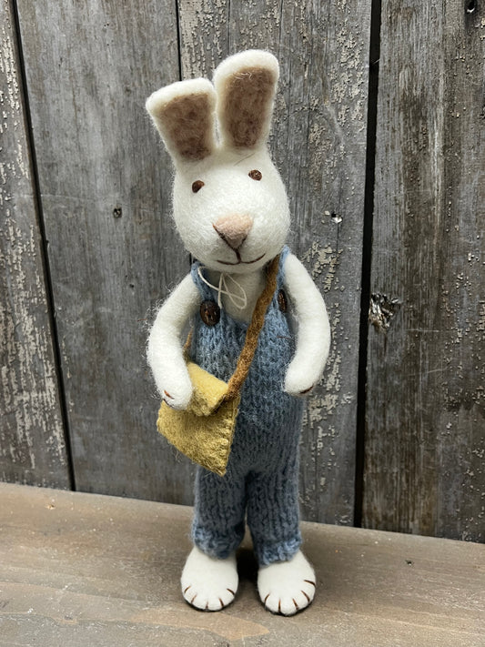 Bunny, Large Felted, BLUE PANTS & BAG