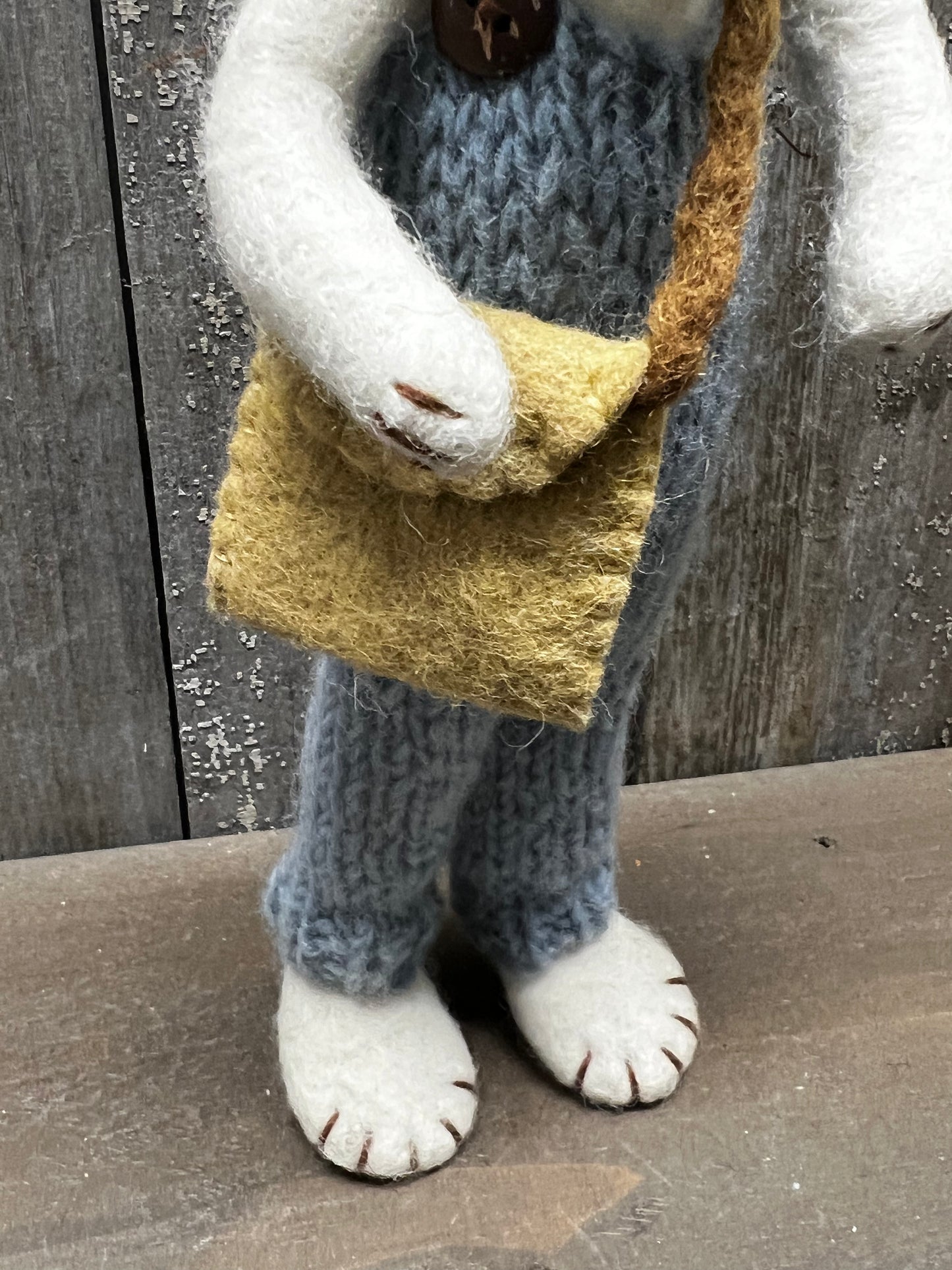 Bunny, Large Felted, BLUE PANTS & BAG