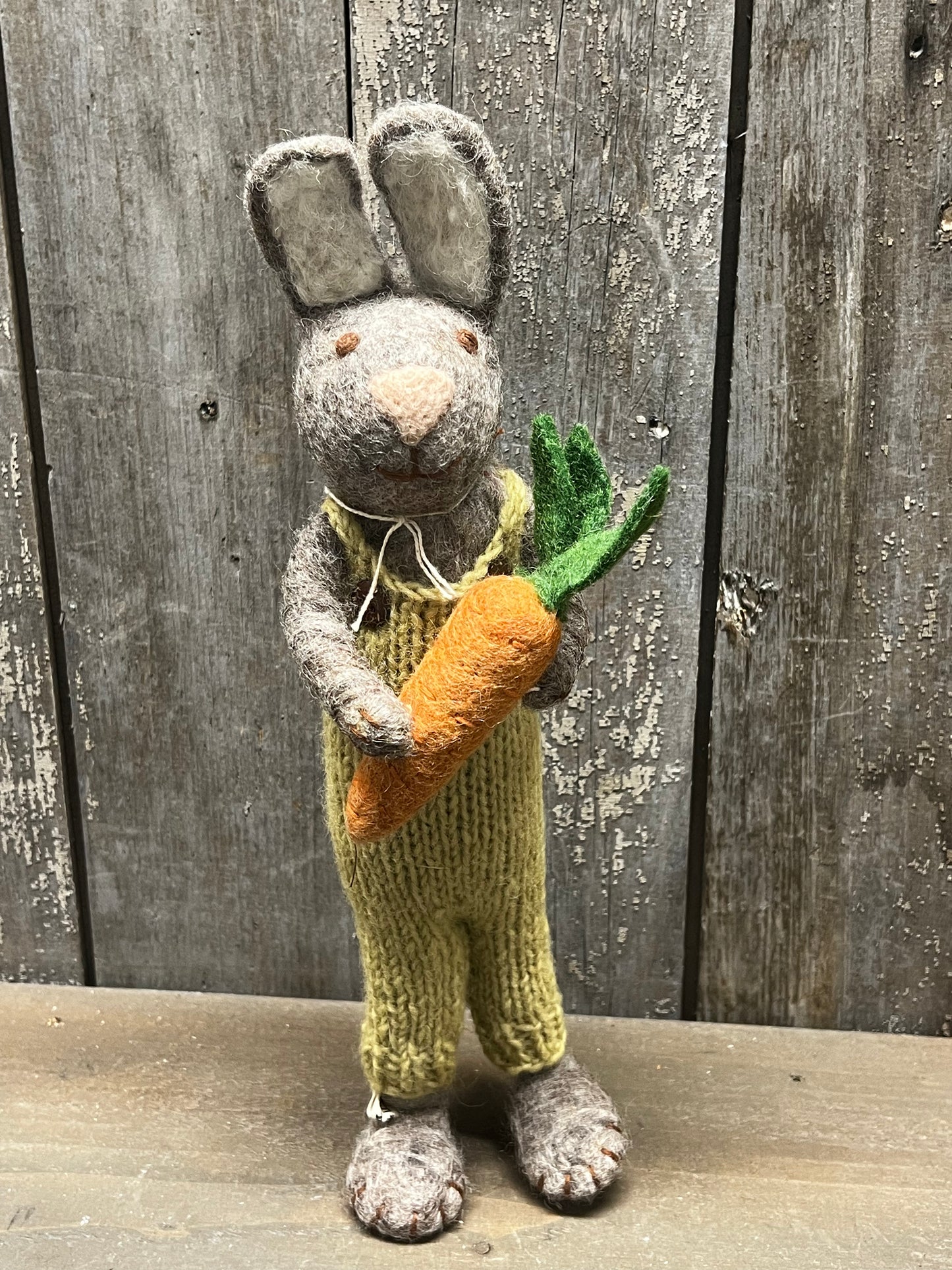 Bunny, Large Felted, GREY,SAGE PANTS & CARROT
