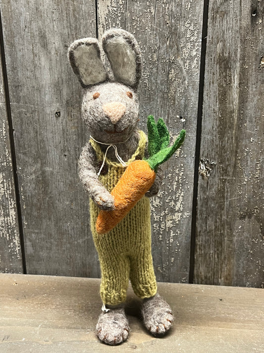 Bunny, Large Felted, GREY,SAGE PANTS & CARROT