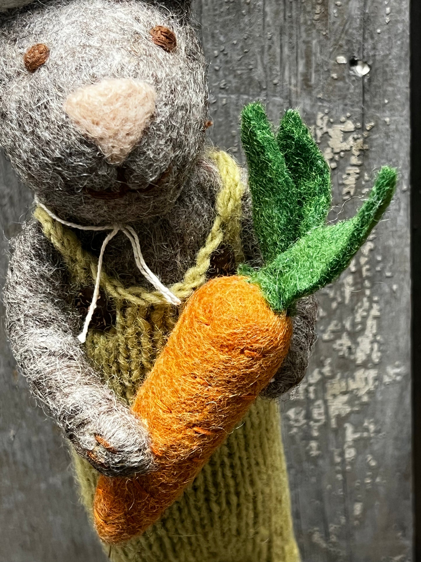 Bunny, Large Felted, GREY,SAGE PANTS & CARROT