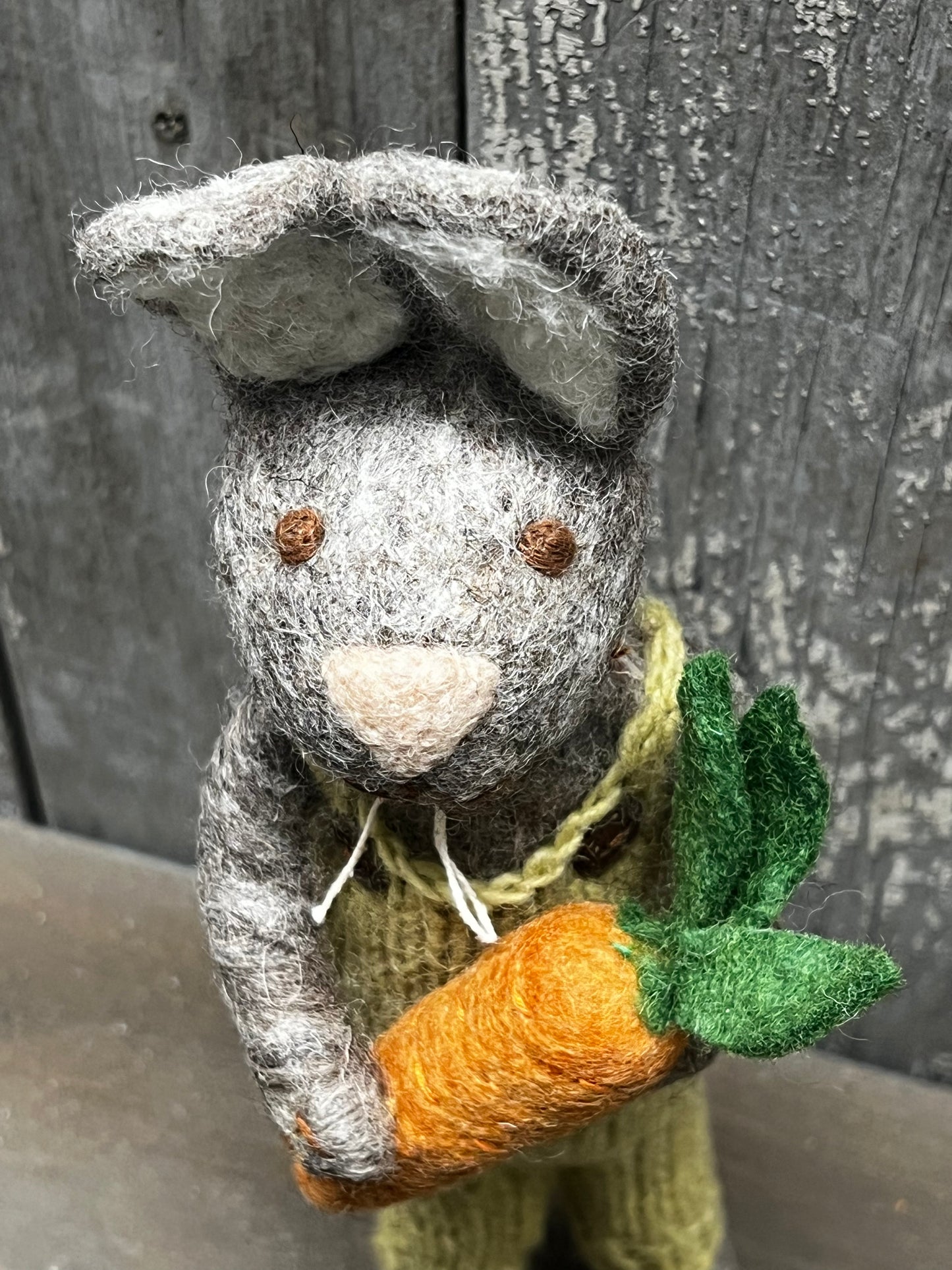 Bunny, Large Felted, GREY,SAGE PANTS & CARROT