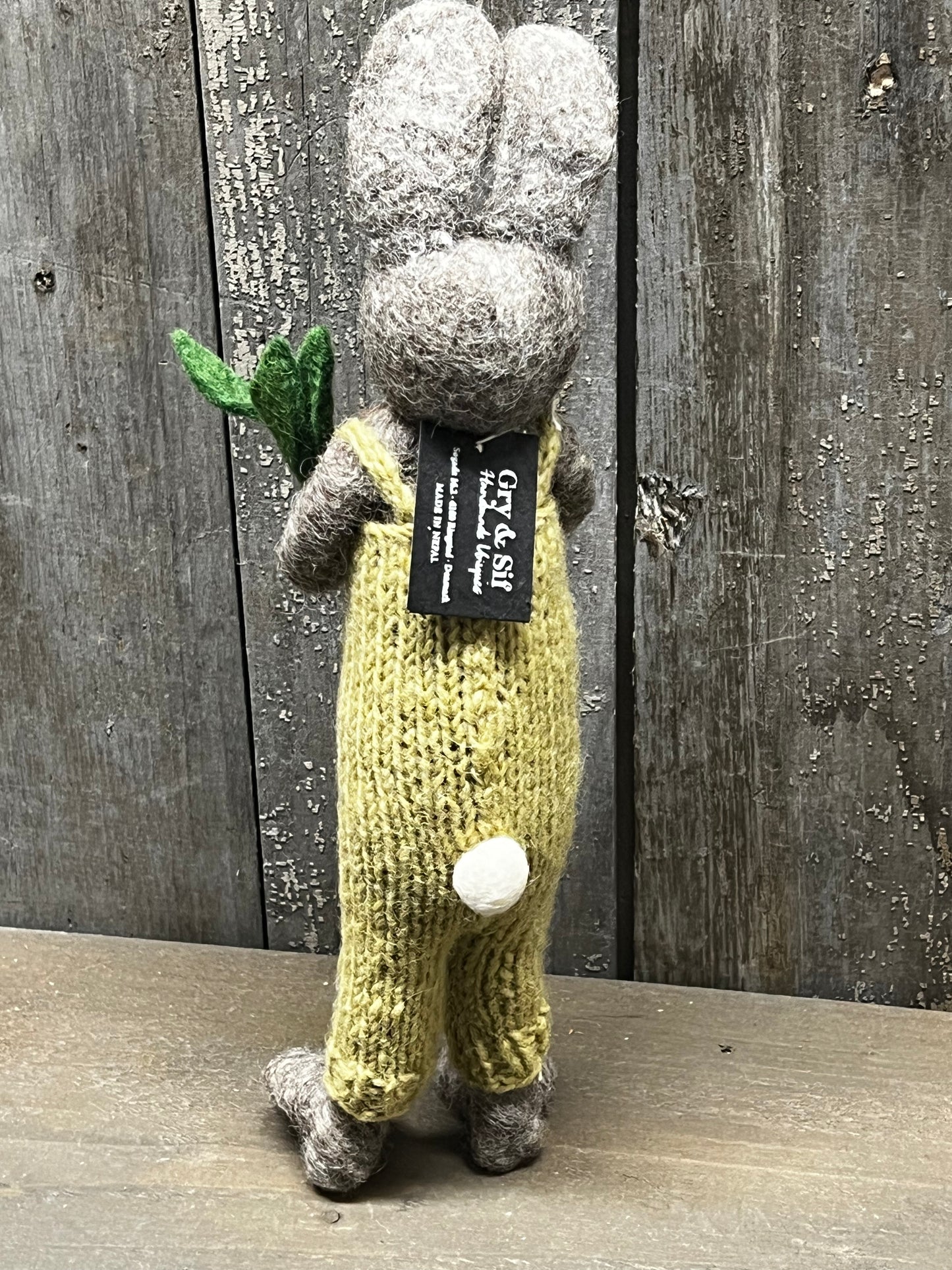 Bunny, Large Felted, GREY,SAGE PANTS & CARROT