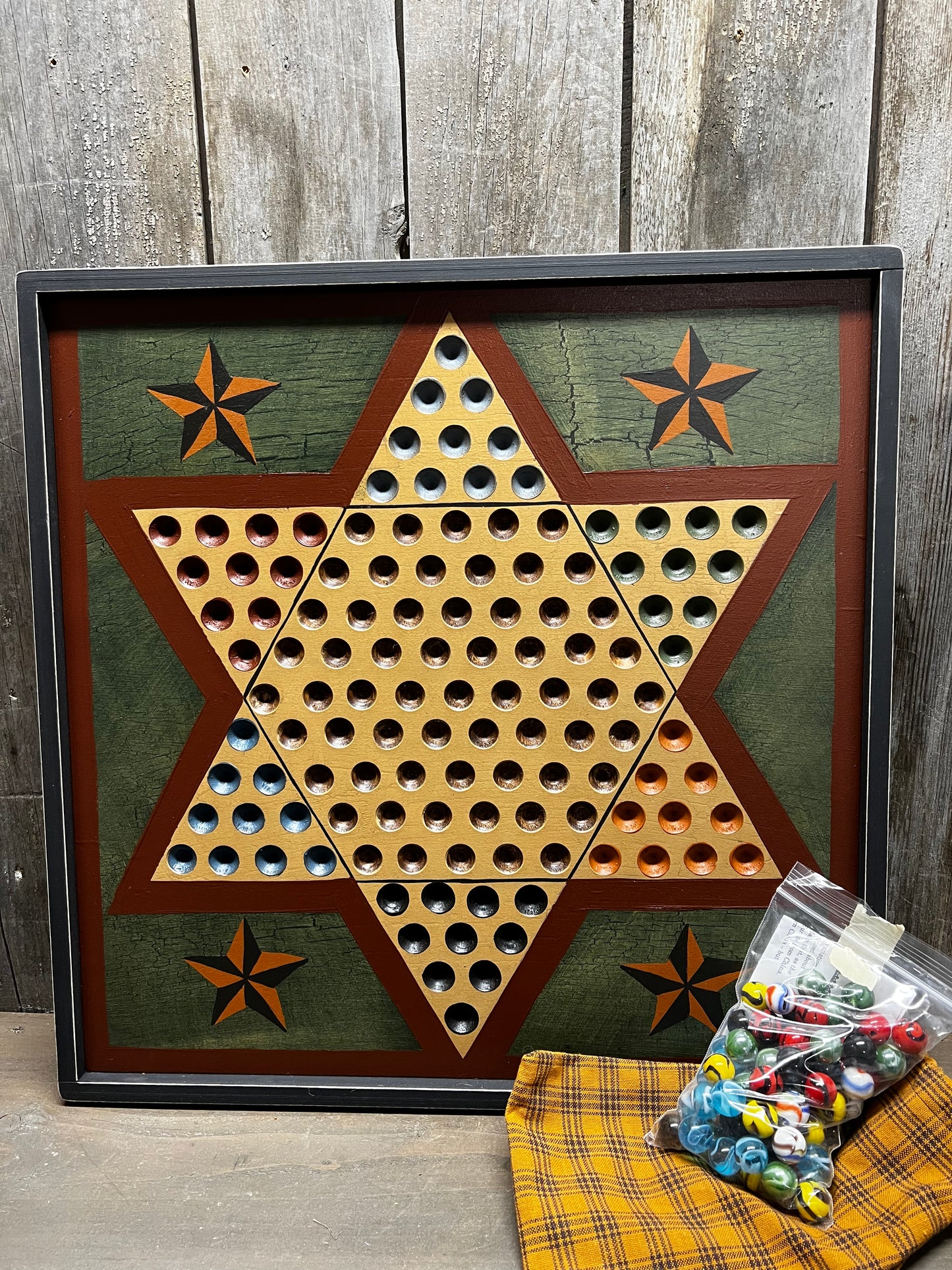 Game Board, 17.5", CHINESE CHECKERS, BARN STARS