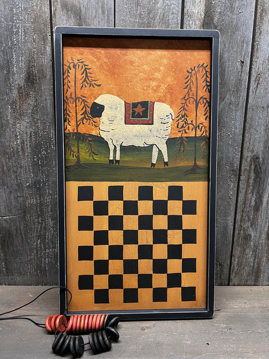 Game Board, 19", CHECKERS, FOLK SHEEP