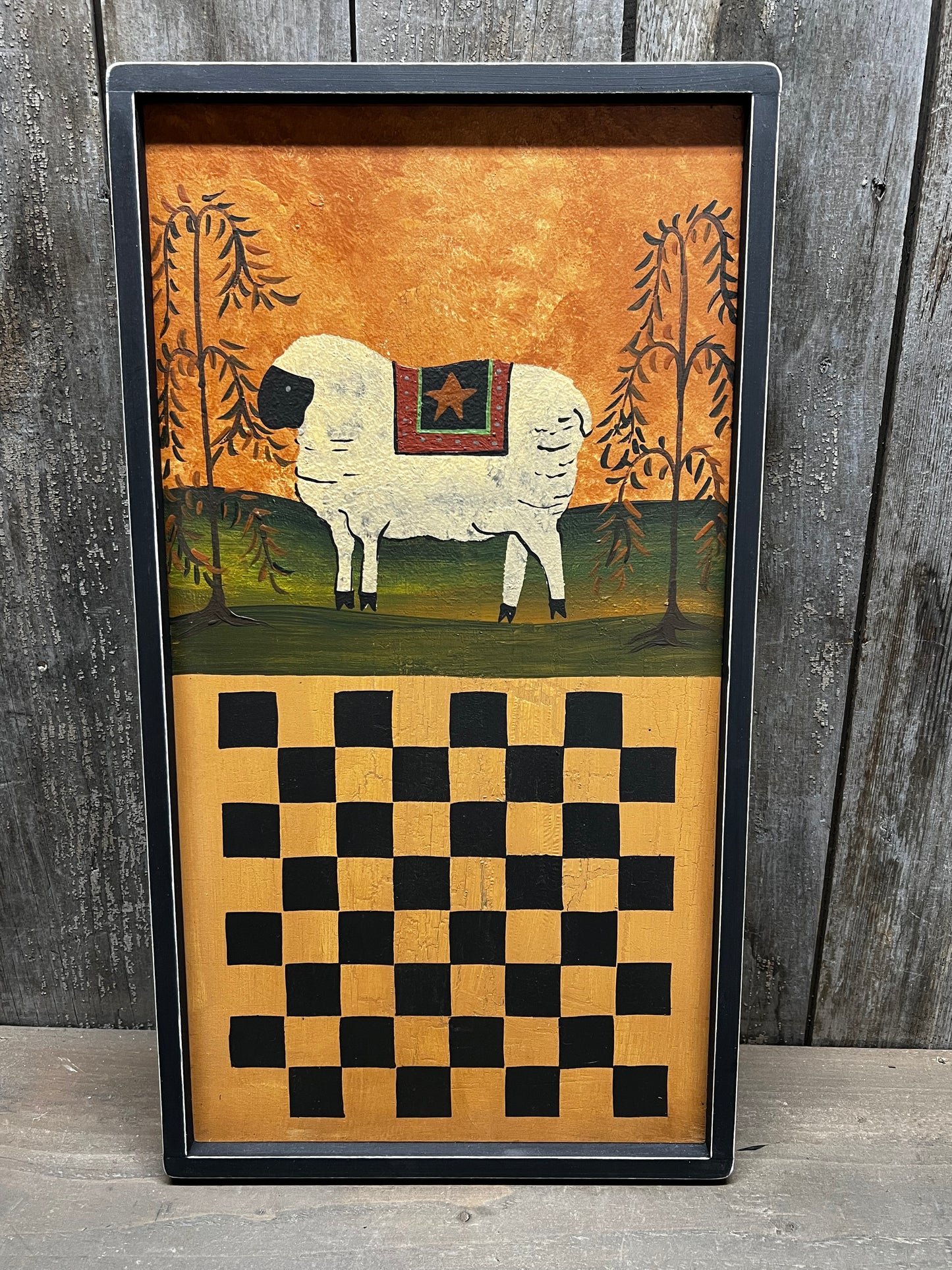 Game Board, 19", CHECKERS, FOLK SHEEP