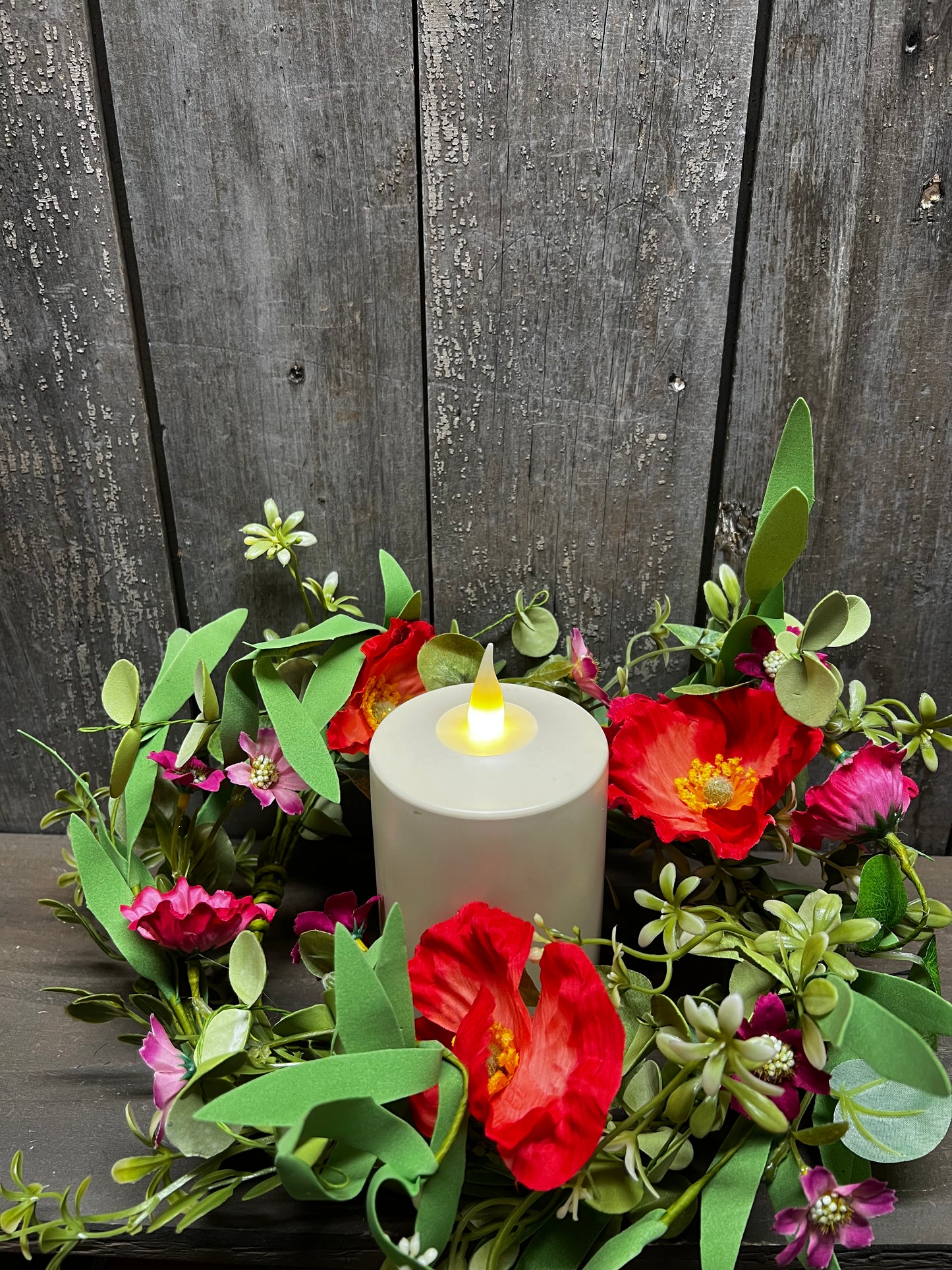 Candle Ring, 6.5" SUNSET POPPY & WILDFLOWER