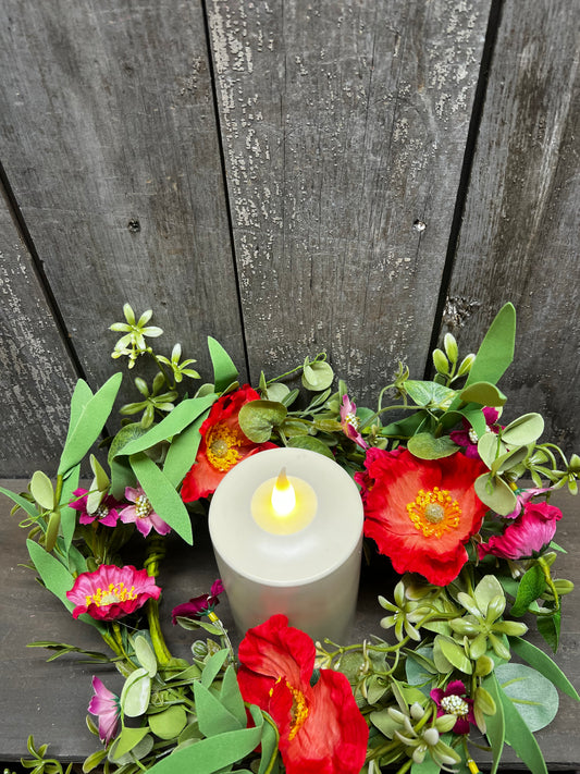 Candle Ring, 6.5" SUNSET POPPY & WILDFLOWER